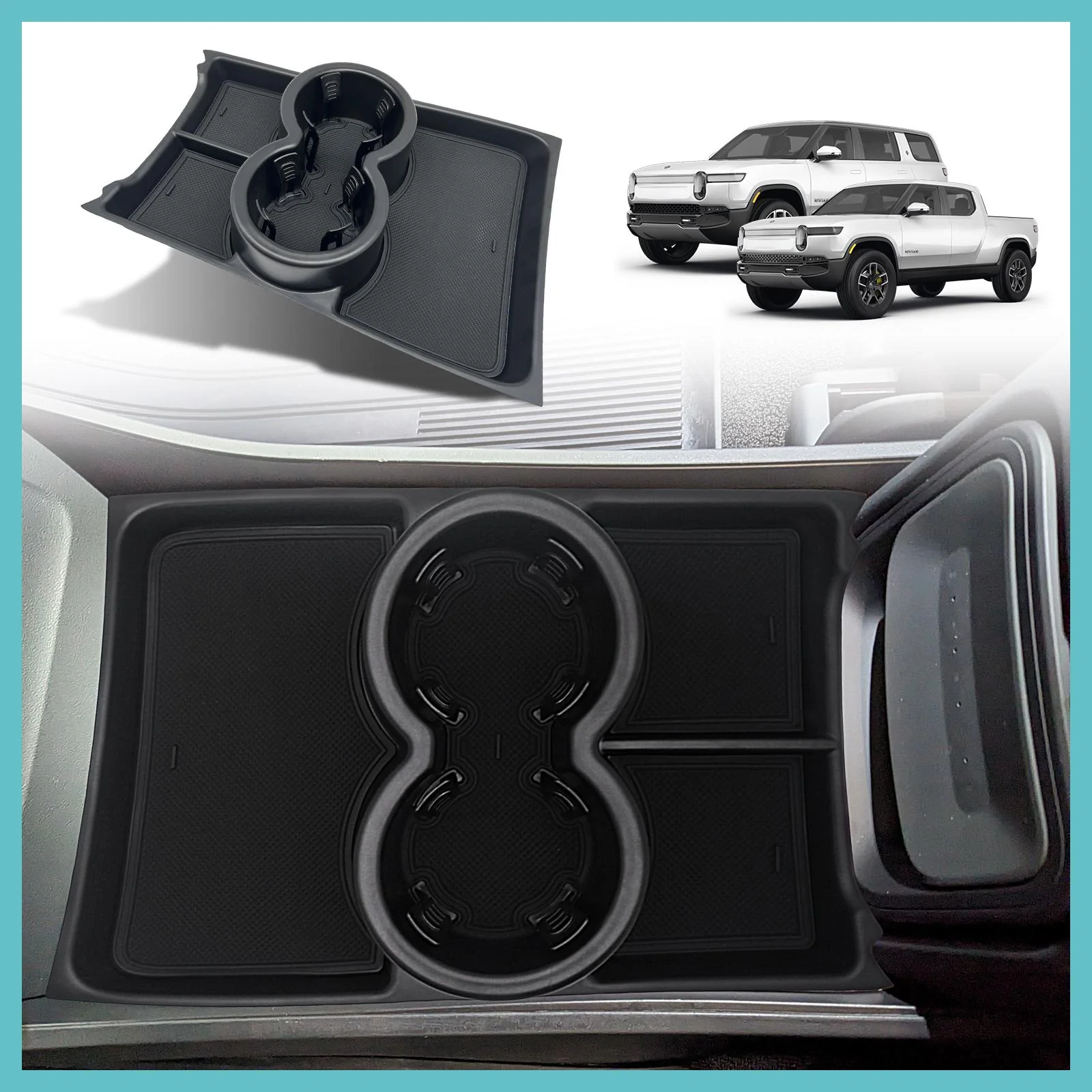 Rivian R1T R1S Cup Holder lower console organizer, FIT 32Oz Hydroflask/Yeti Tumbler, something you should know 1