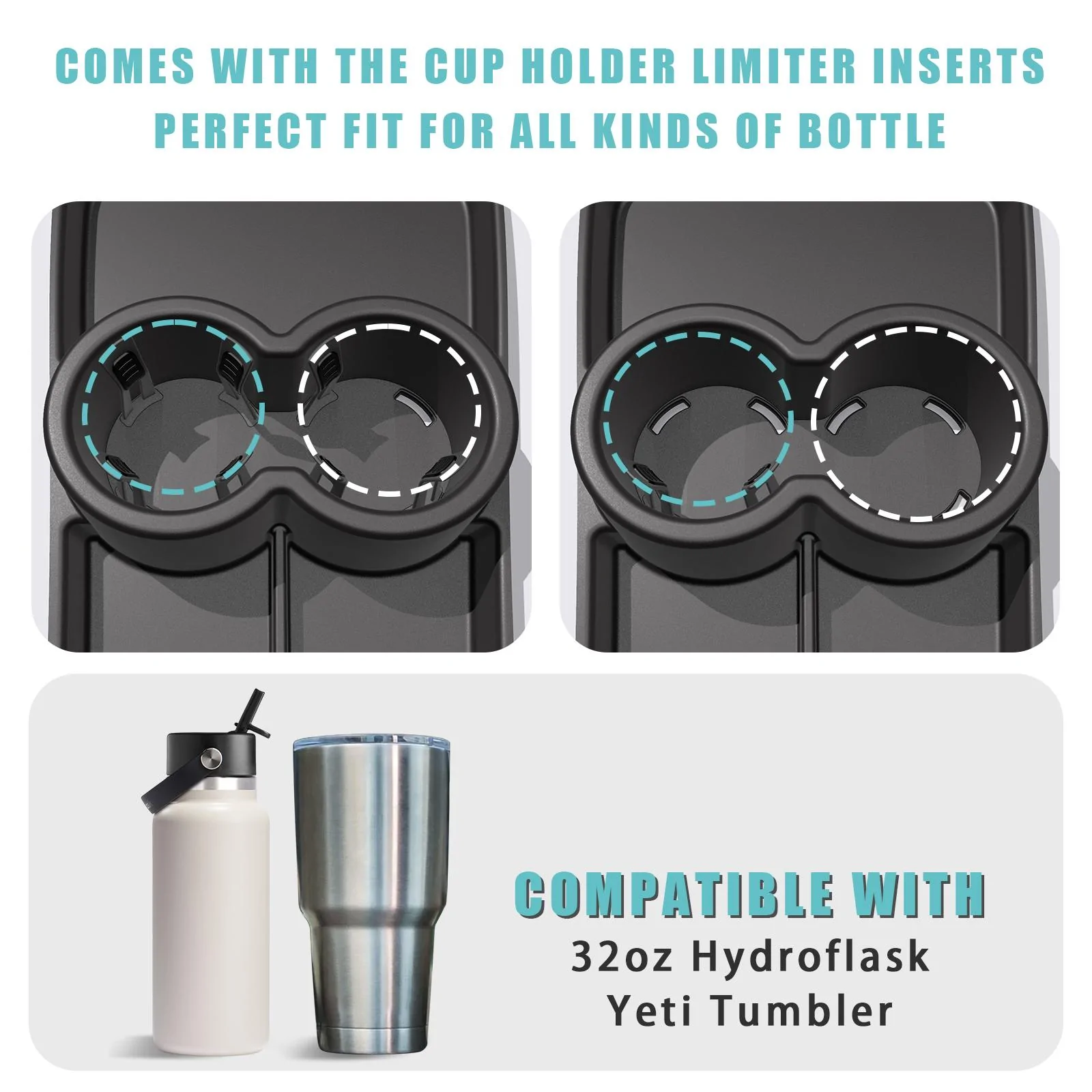 Rivian R1T R1S Cup Holder lower console organizer, FIT 32Oz Hydroflask/Yeti Tumbler, something you should know 5