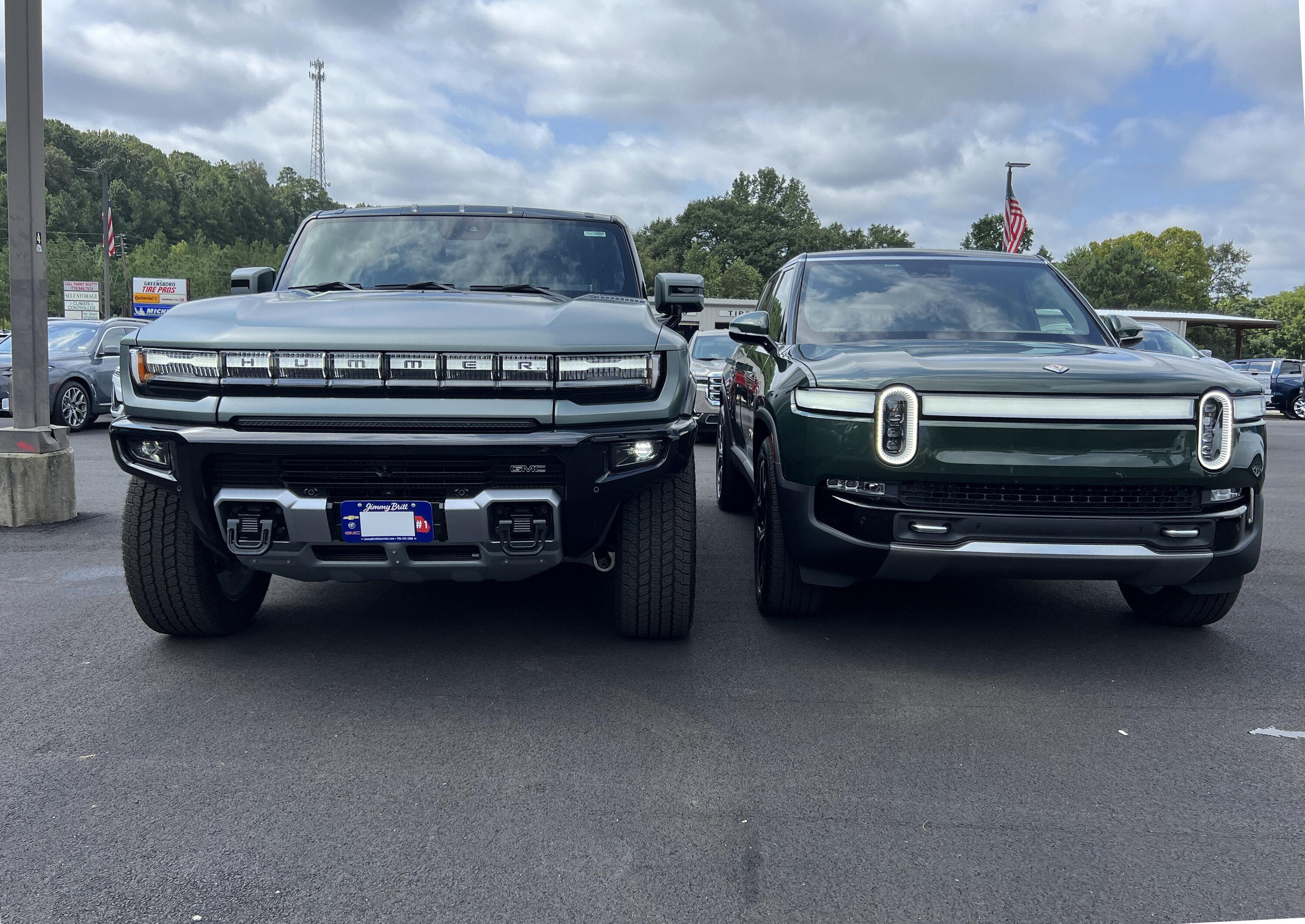 Rivian R1T R1S R1S vs Hummer EV SUV size comparison side-by-side 20230828_154824647_iOS