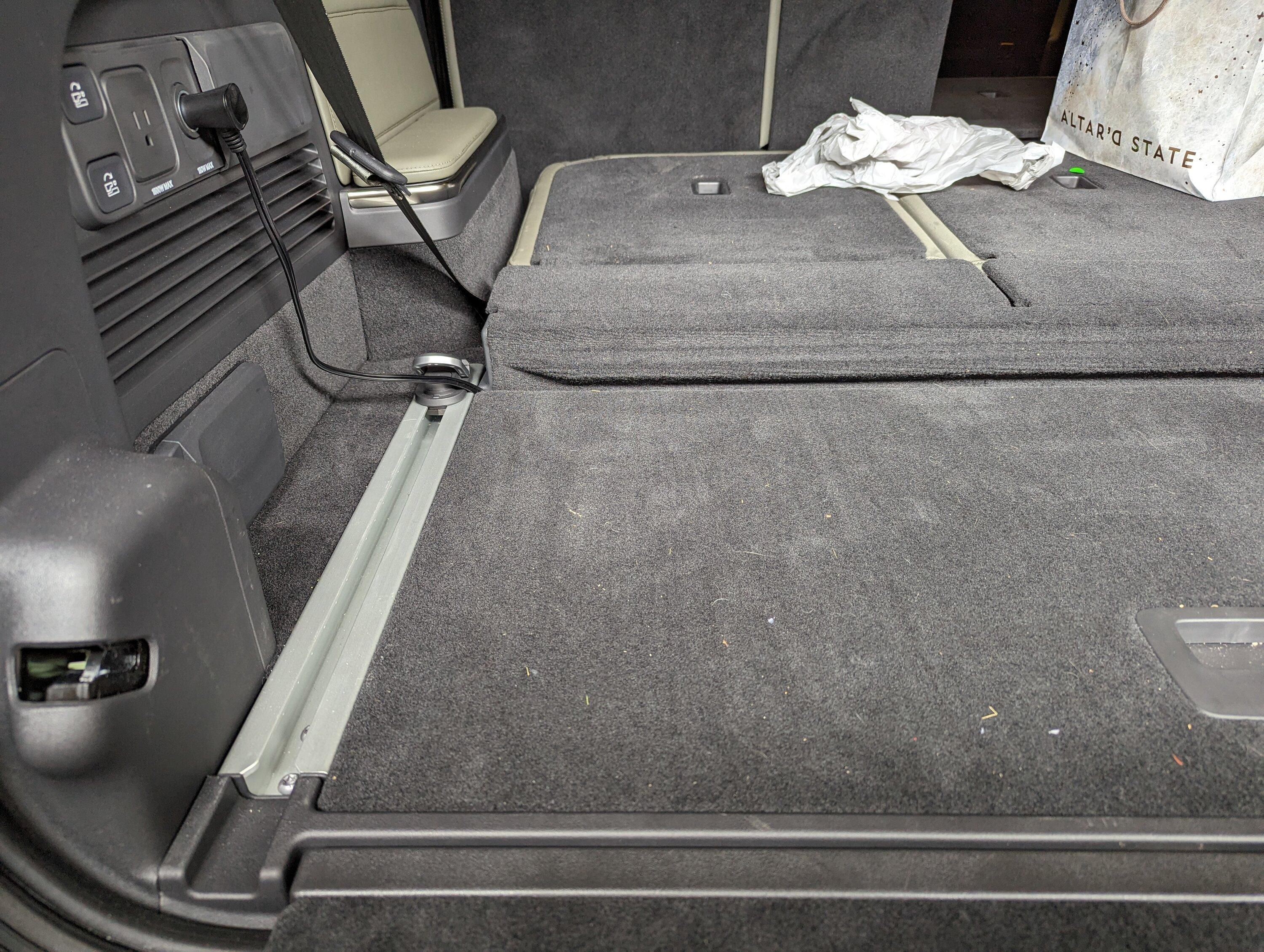 Rivian R1T R1S Ideal electric cooler model and placement -- installed in R1S spare wheel storage space PXL_20230910_174656454