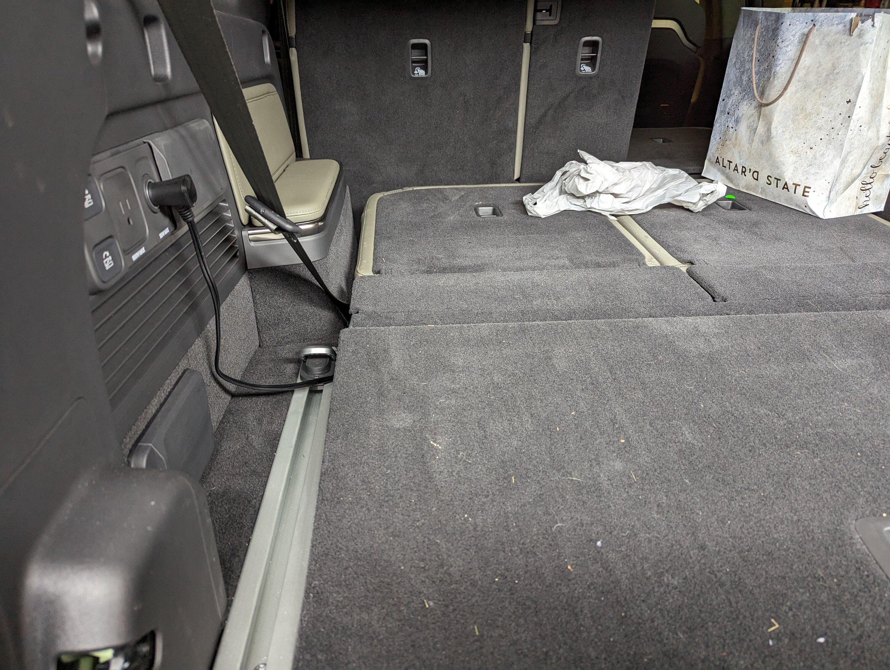 Rivian R1T R1S Ideal electric cooler model and placement -- installed in R1S spare wheel storage space PXL_20230910_174707953