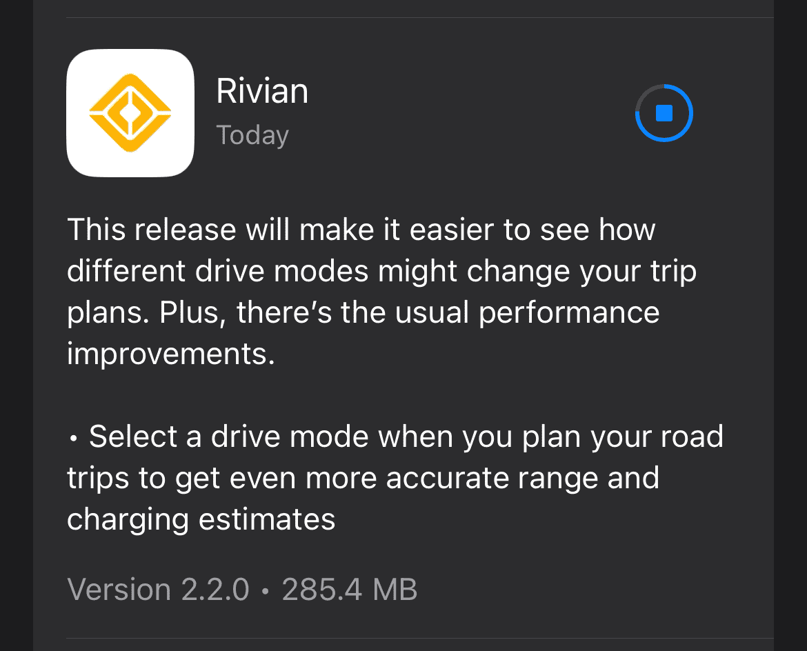 Rivian R1T R1S App 2.2.0 available 1694468988529