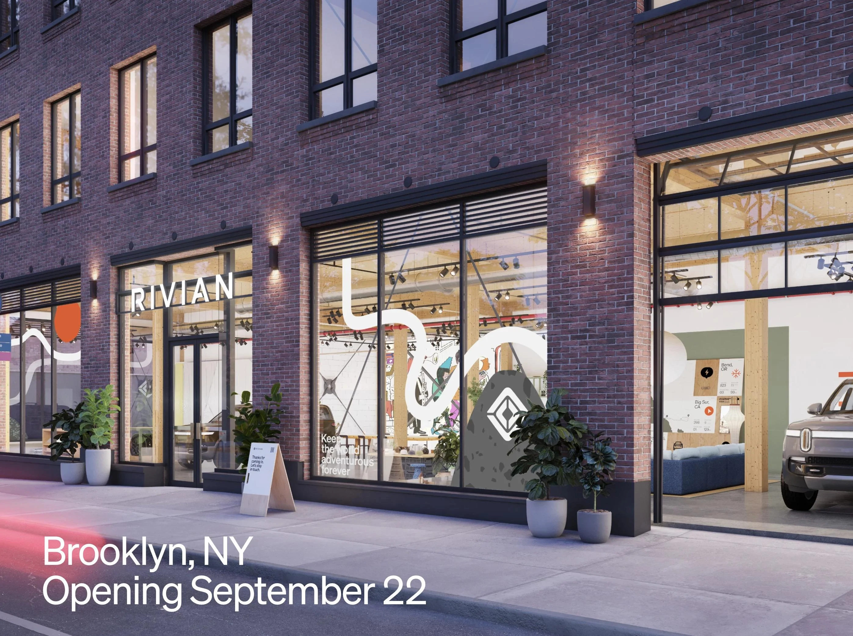 Rivian R1T R1S Rivian Space opens in Williamsburg Brooklyn Now Open (as of 9/22/23)! Rivian Space Williamsburg Brooklyn NYC