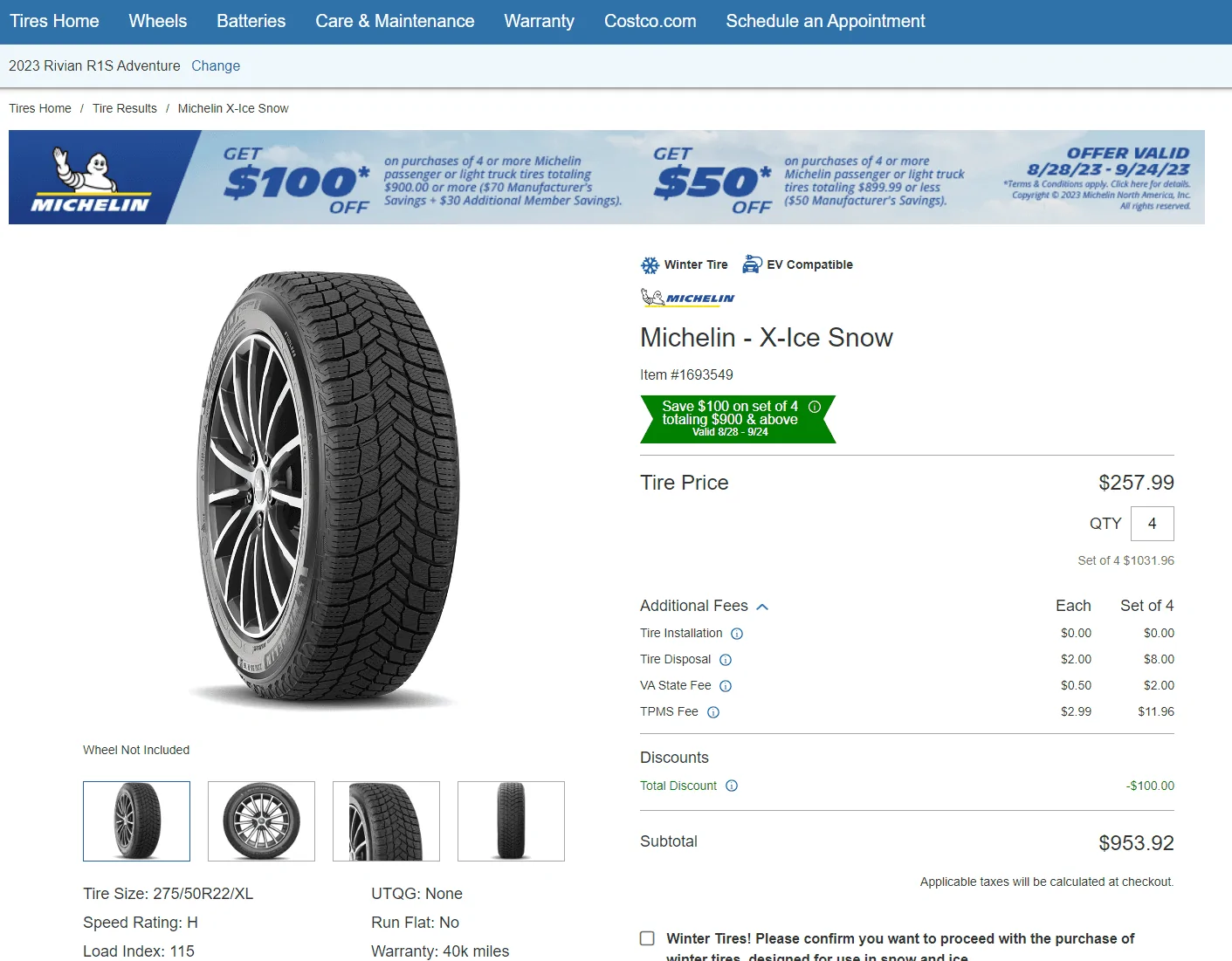 Rivian R1T R1S 22" Michelin Tires @ Costco for under $2K installed (compatible with Rivian 22" factory wheels) CostcoTireInfo