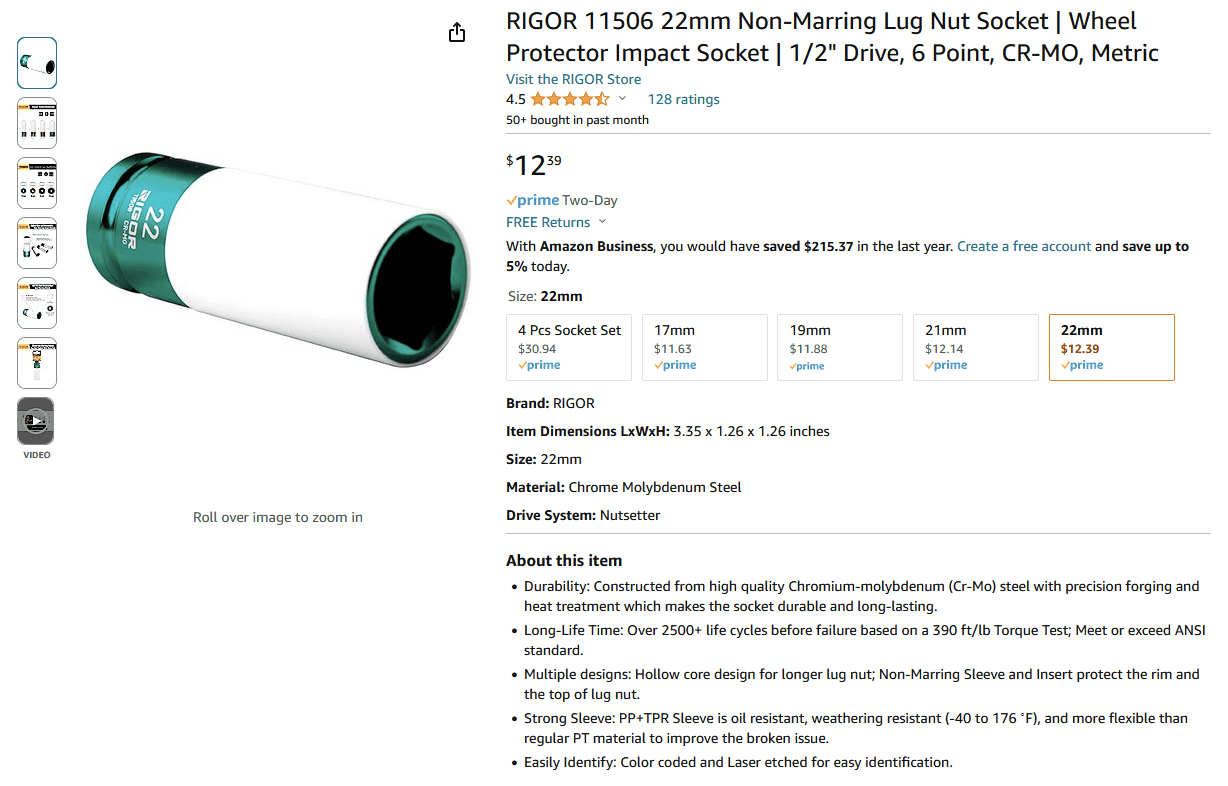Rivian R1T R1S Socket recommendation for wheel removal? 1695220488532