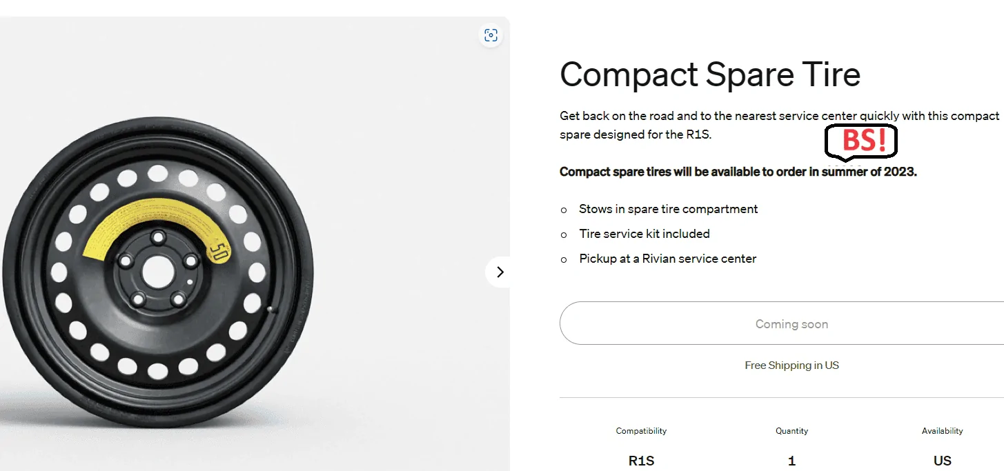 Rivian R1T R1S R1S Spare Tire delivery? Rivian Shop - compact spar