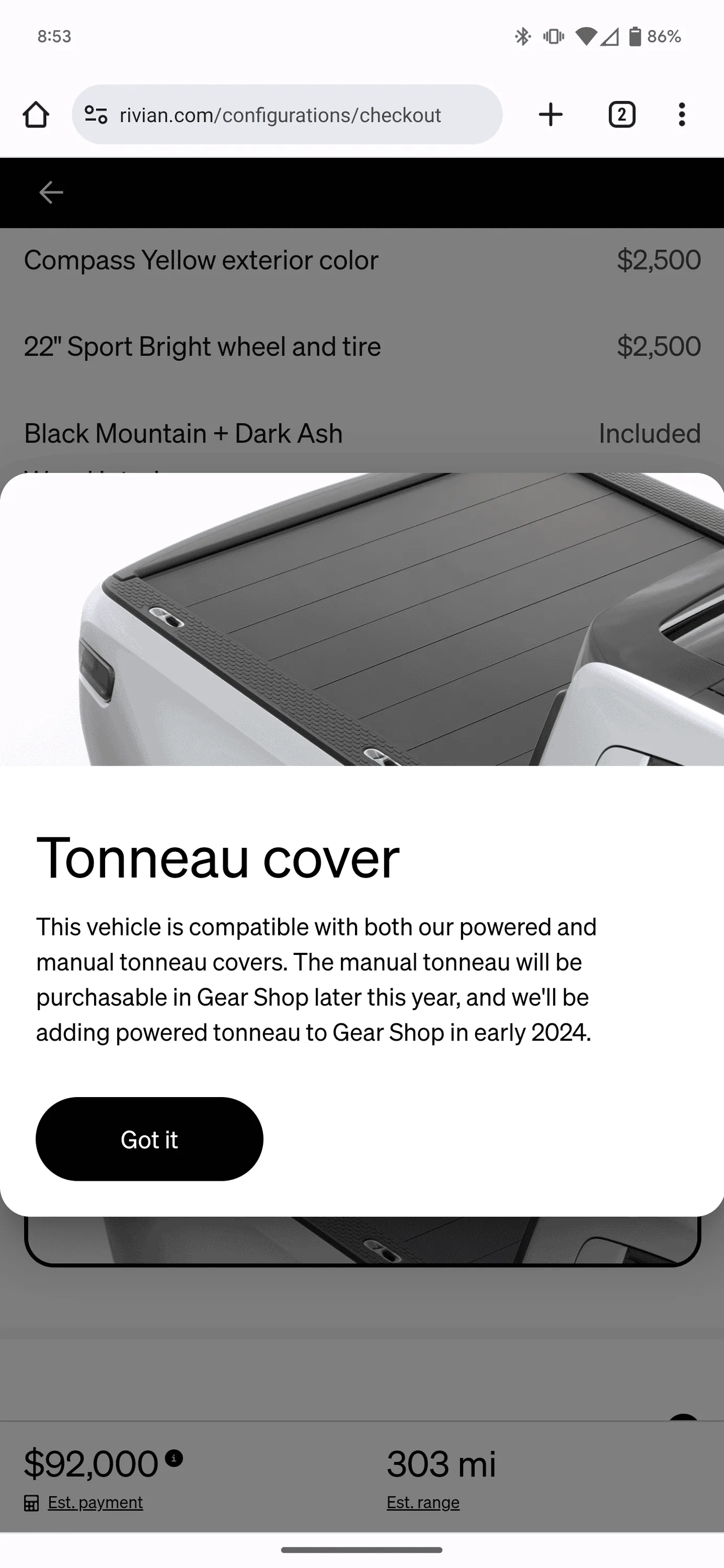 Rivian R1T R1S Configurations compatible with Manual or Powered Tonneau Cover Screenshot_20230928-205322