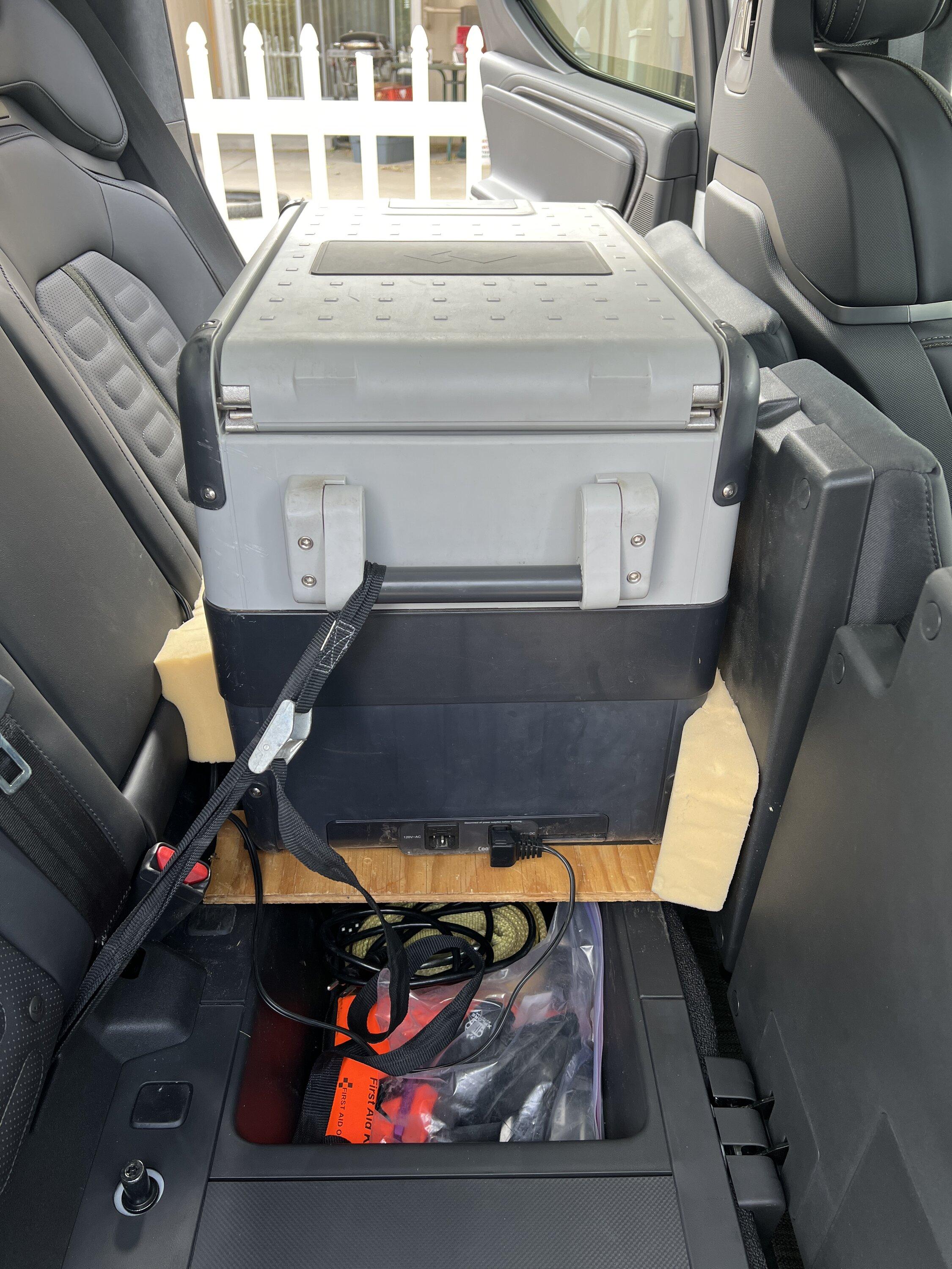 Rivian R1T R1S Fridge in the backseat IMG_1447