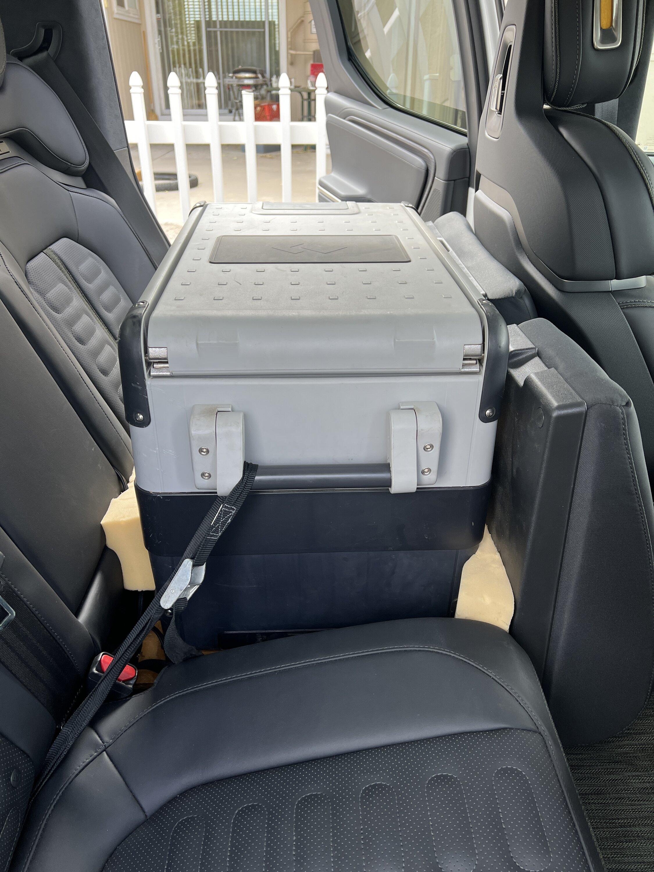 Rivian R1T R1S Fridge in the backseat IMG_1446