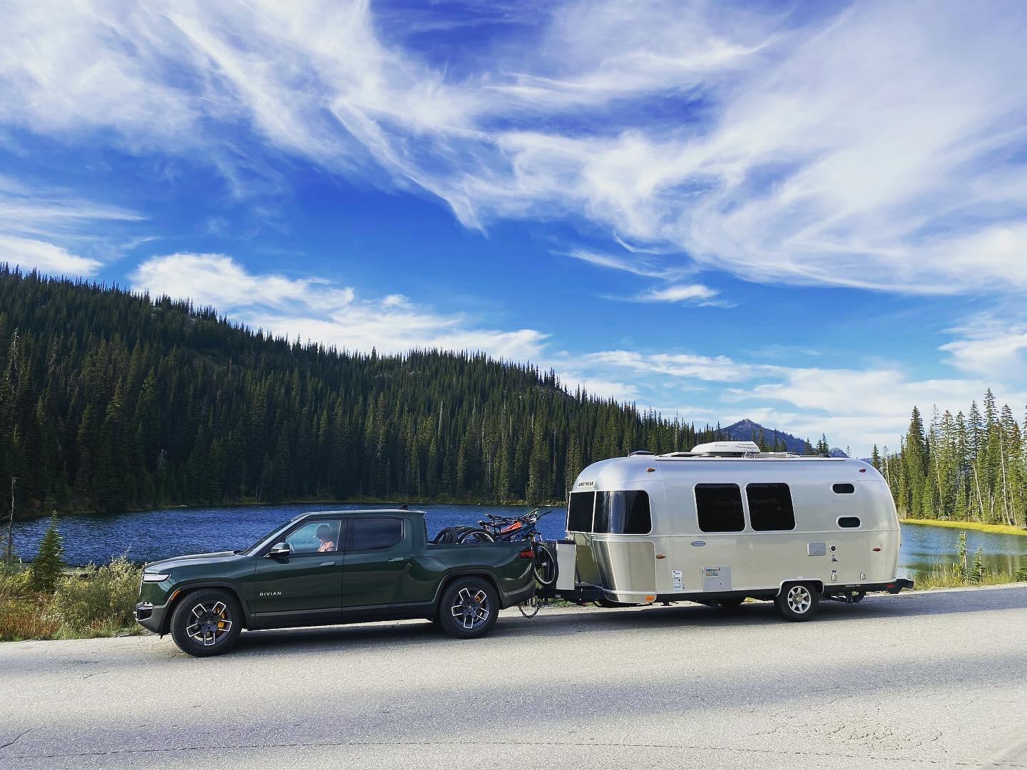Rivian R1T R1S Compiled payload ratings for R1T (GVWR, GAWR, Payload Stickers) Rivian towing over Kootenay Pass.JPG