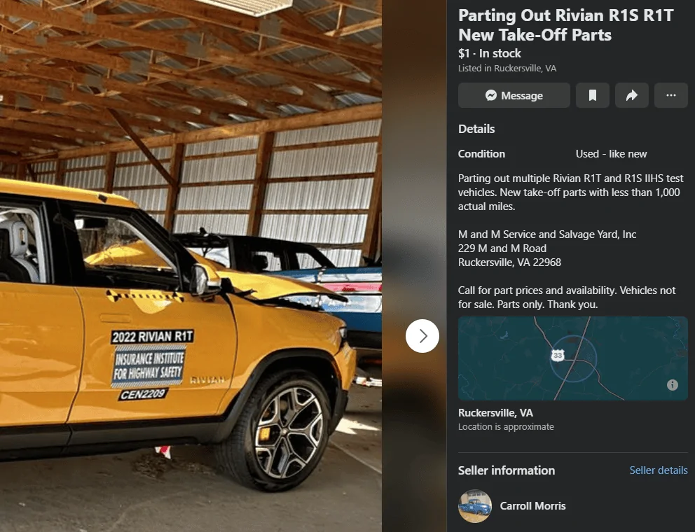 Rivian R1T R1S Parting Out Crash Test Rivians 1697232056832