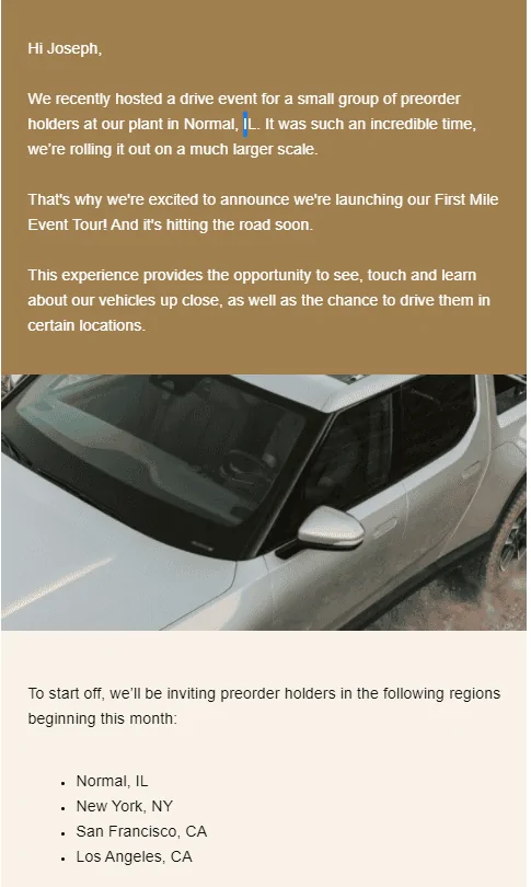Rivian R1T R1S First Mile Event National Tour (live Rivian experience) announced! 1630431563077