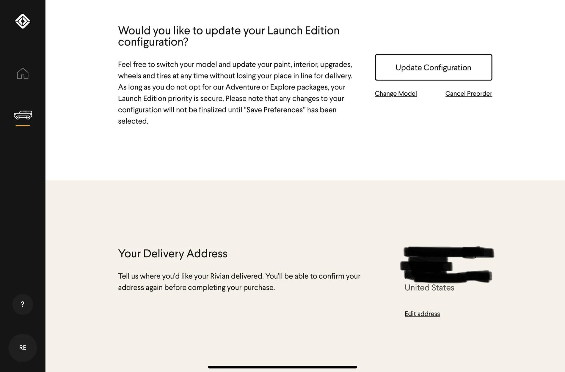 Rivian R1T R1S Change of delivery address - please note 0B789929-852B-45B8-AD7E-61211E3FFD87