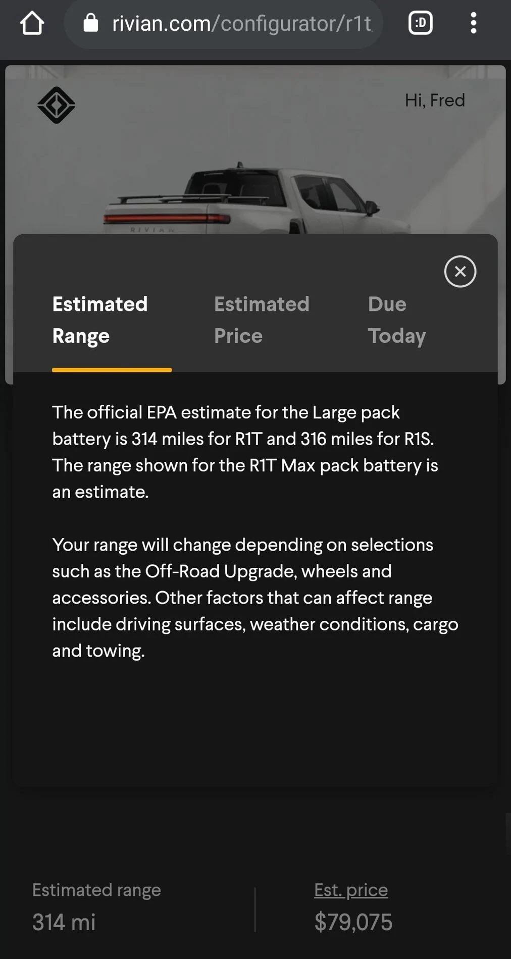 Rivian R1T R1S ? Official EPA Range and MPGe Numbers for R1T & R1S Screenshot_20210907-100847_Chrom