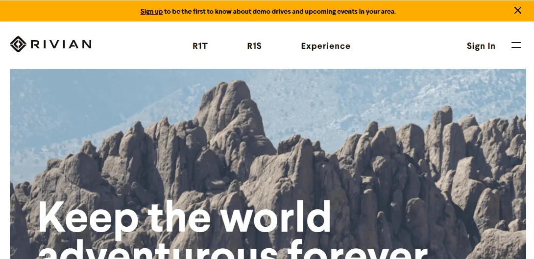 Rivian R1T R1S Demo test drives mailing list sign-up page now live on Rivian.com 1631121162109