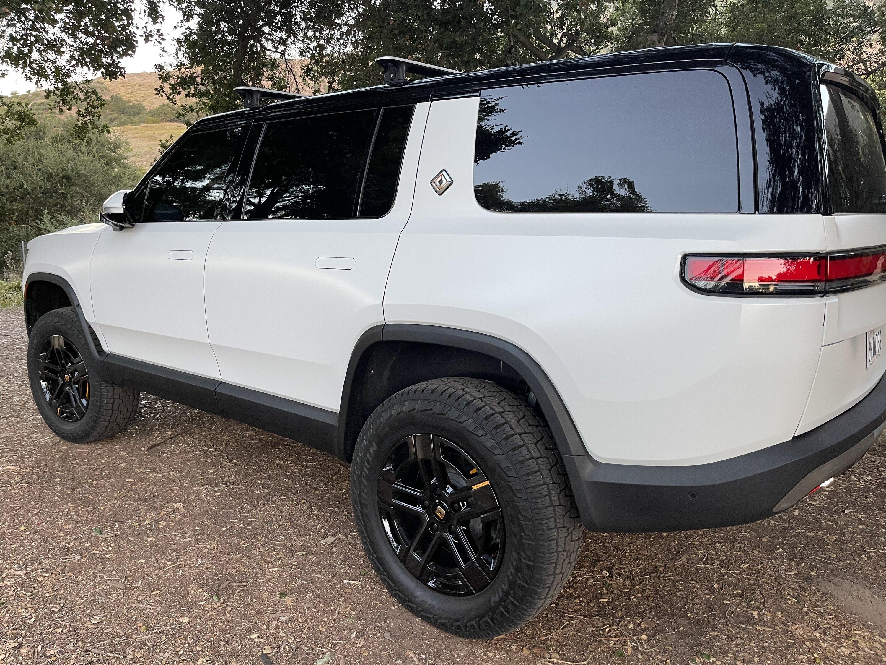 Rivian R1T R1S Rivian R1S (Glacier White) in Stealth Matte wrap, ceramic coating & ceramic tint, chrome delete, de-lettered IMG_6625