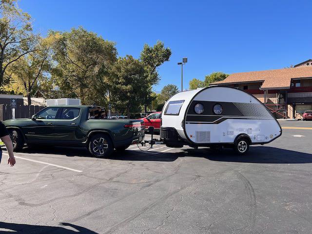 Rivian R1T R1S Dumb Rivian owner at Barstow RAN, hogging the trailer spot with no trailer IMG_5330
