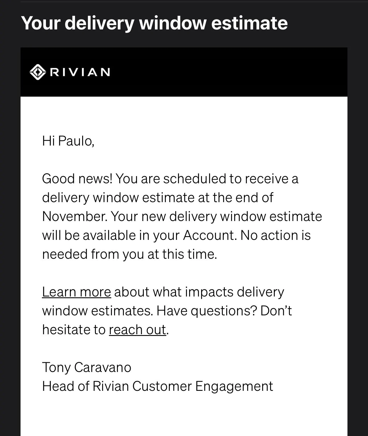 Rivian R1T R1S Meaning of this email IMG_0344