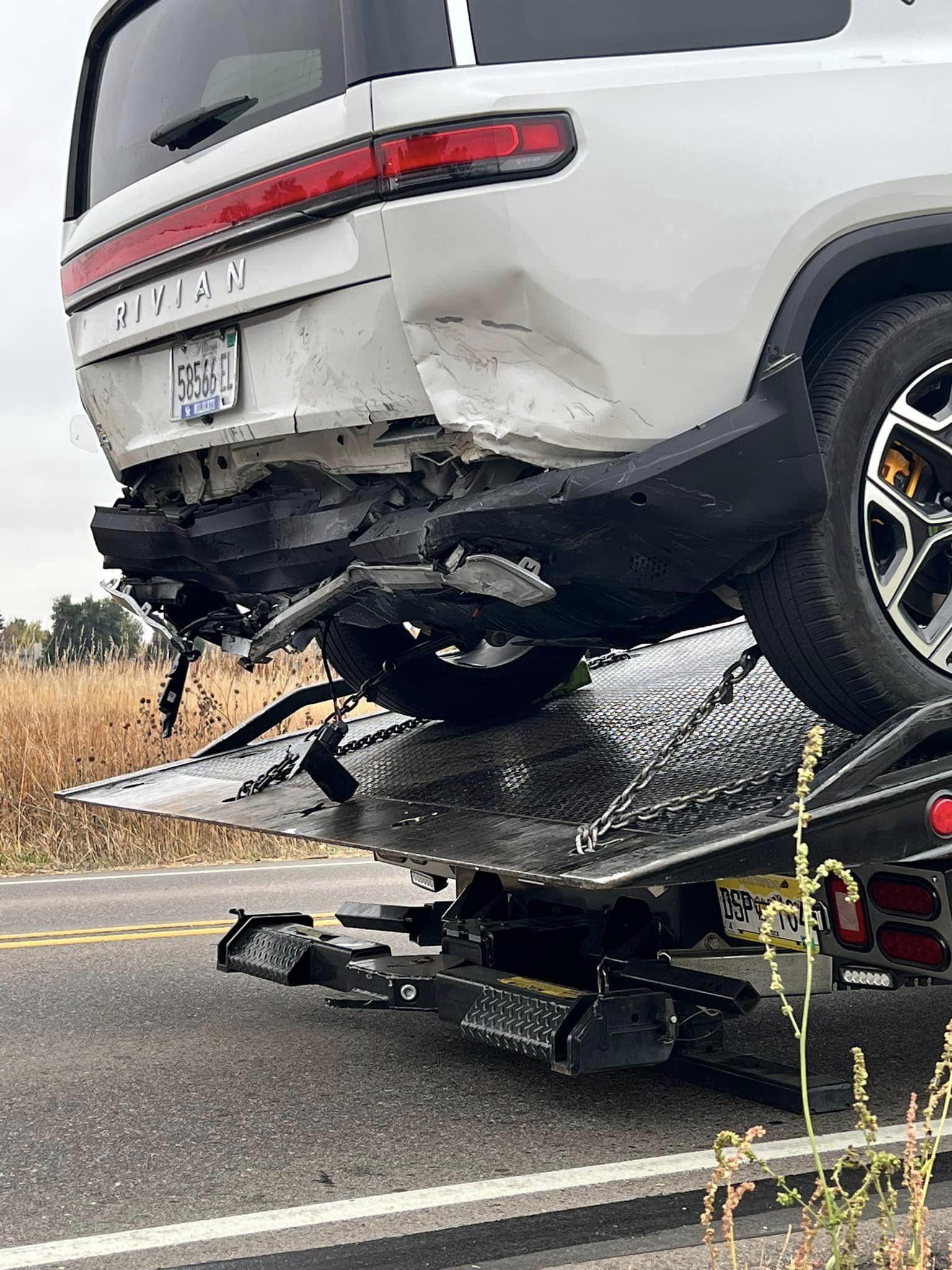 Rivian R1T R1S Don't text and drive - even if you're a cop... patrol car rear ended R1S 395416970_720024723275871_7007238973068679782_n