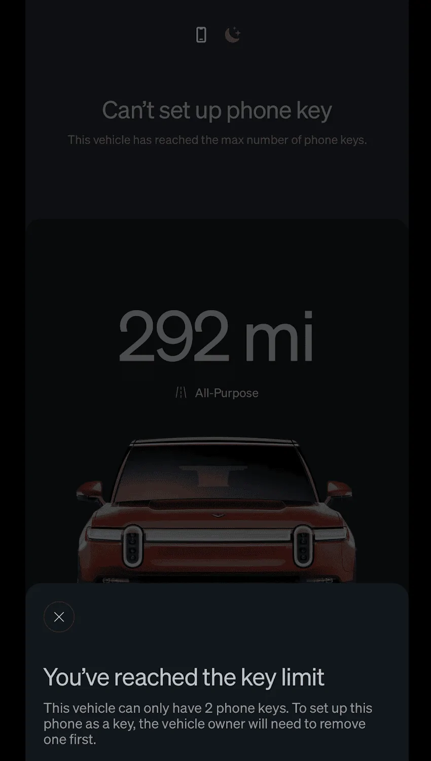 Rivian R1T R1S I could not register 3rd phone key 1698968974143