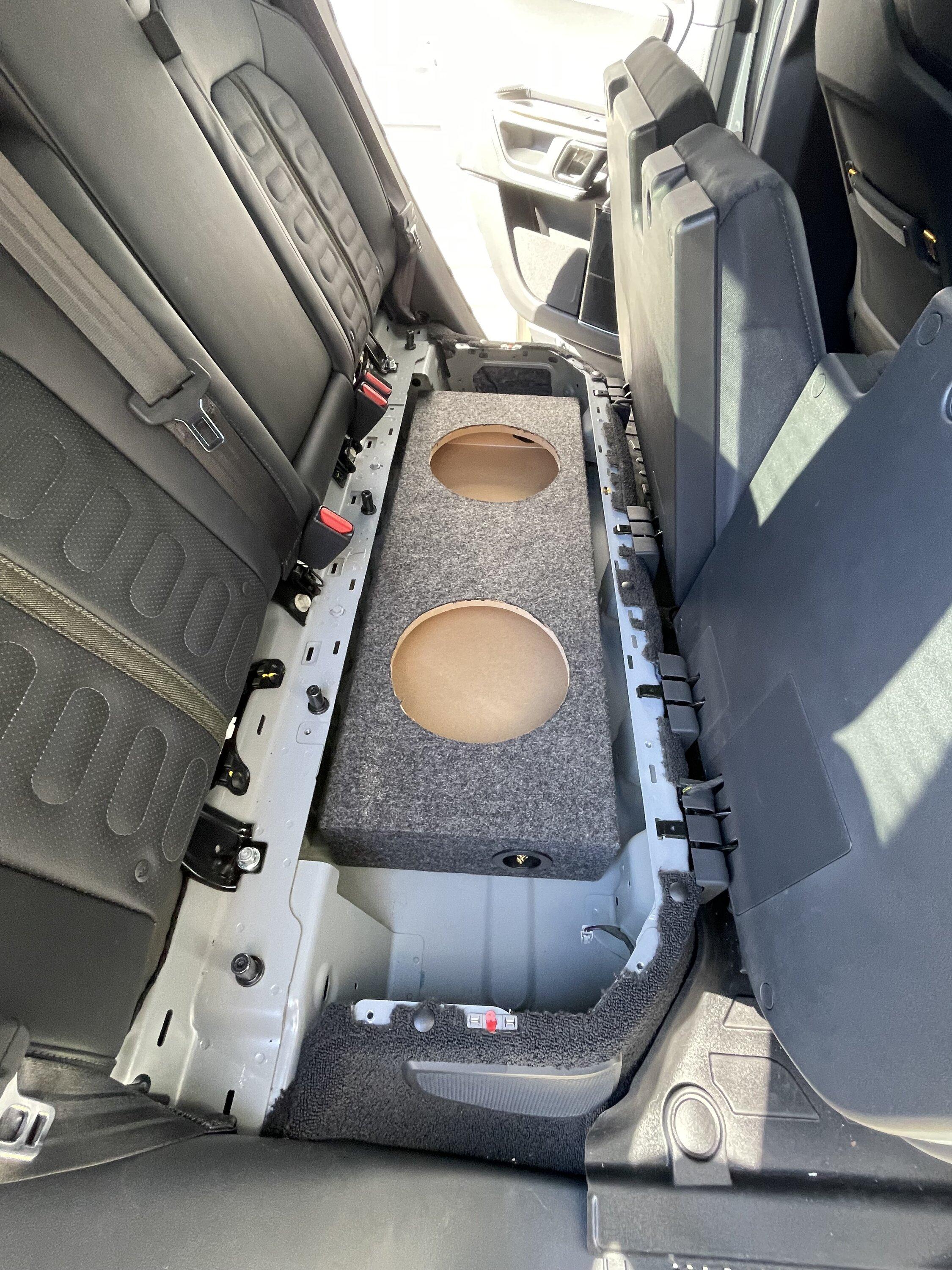 Rivian R1T R1S R1T aftermarket market subwoofer dual 10 IMG_3058