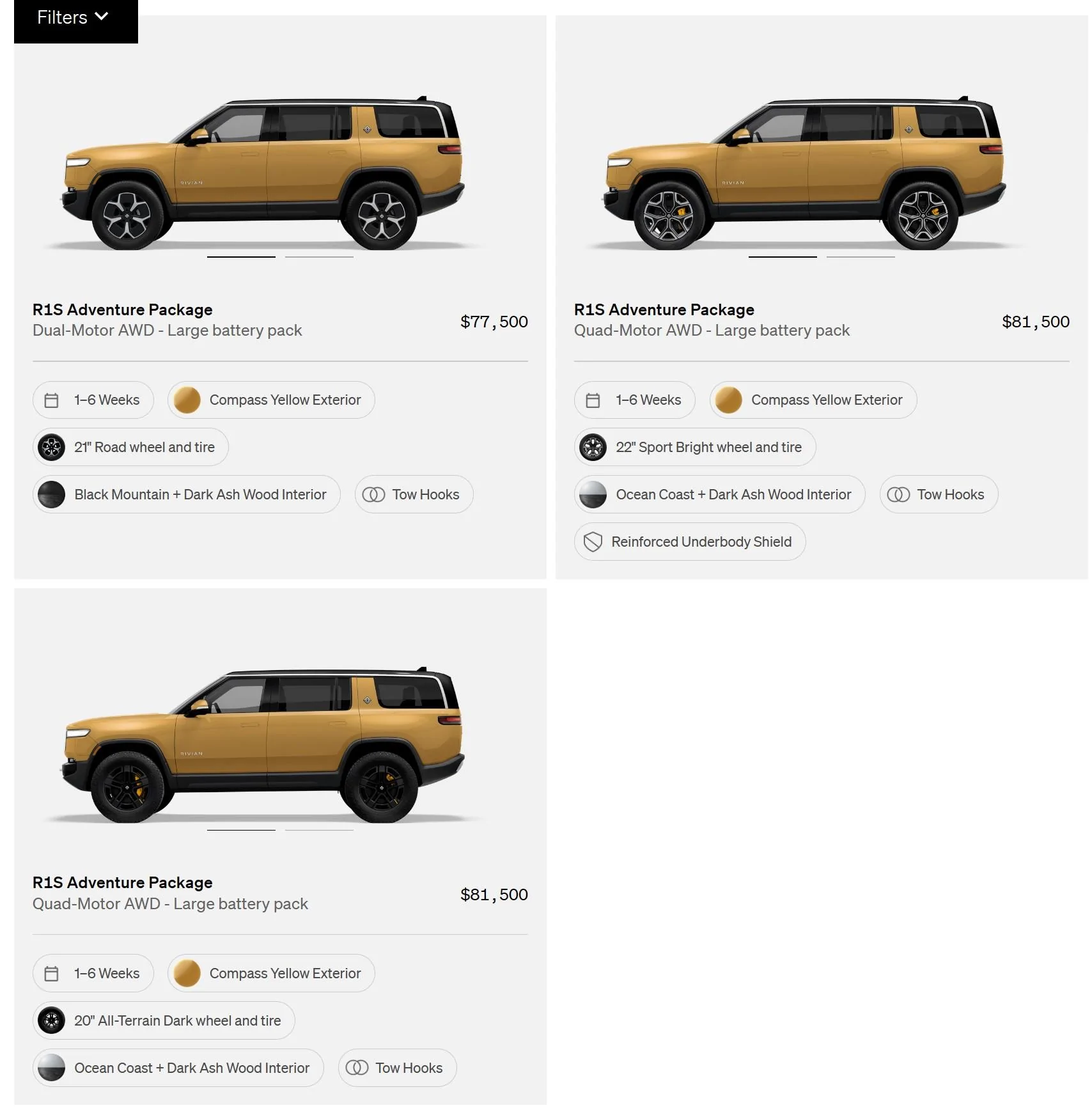 Rivian R1T R1S Launch Green / Compass Yellow in Shop? R1S CY shop 11Nov23