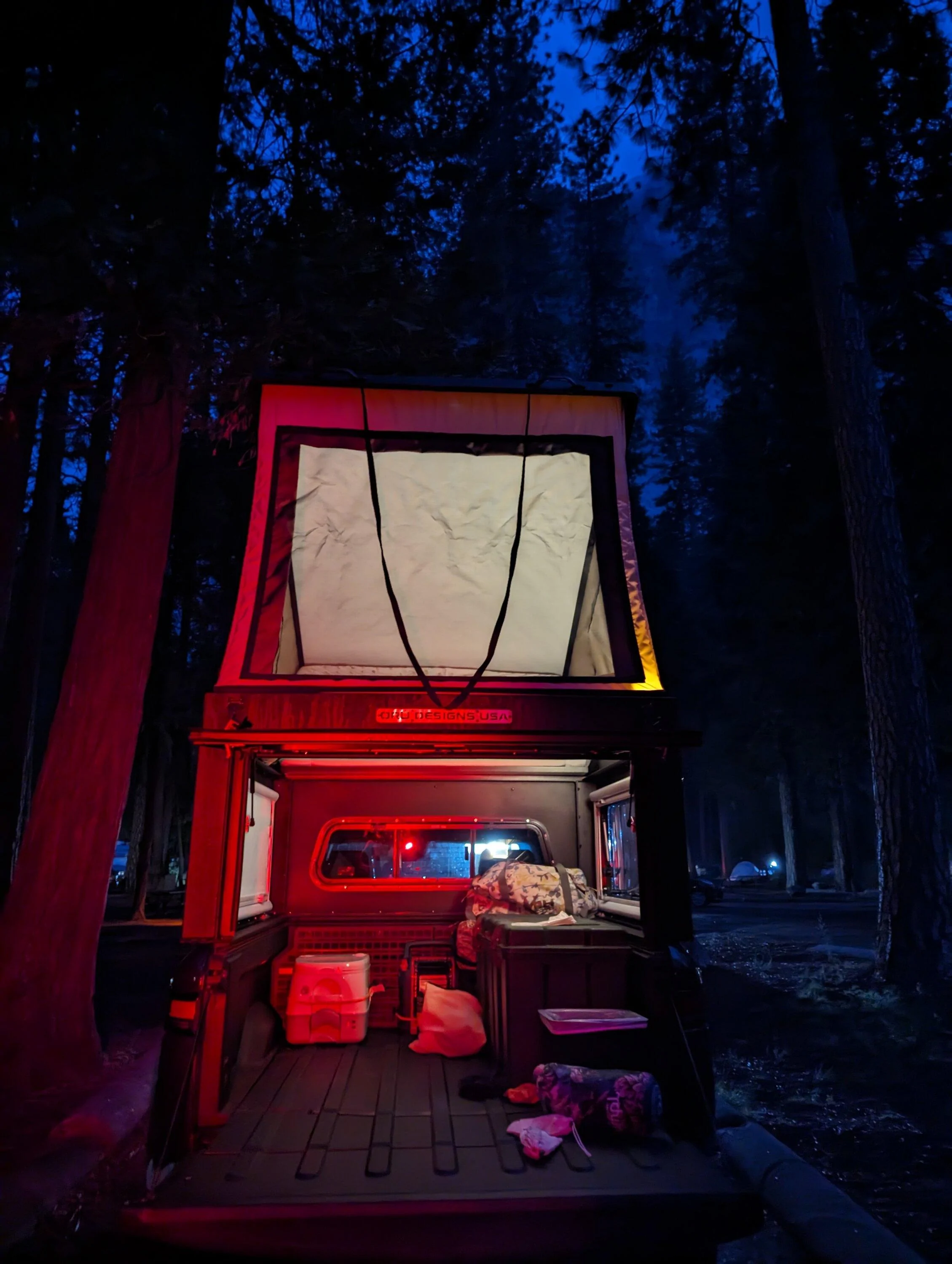 Rivian R1T R1S 800 Mile Camping Road Trip to Yosemite with R1T and Oru Designs Tenfold Camper PXL_20231001_021716285.NIGHT
