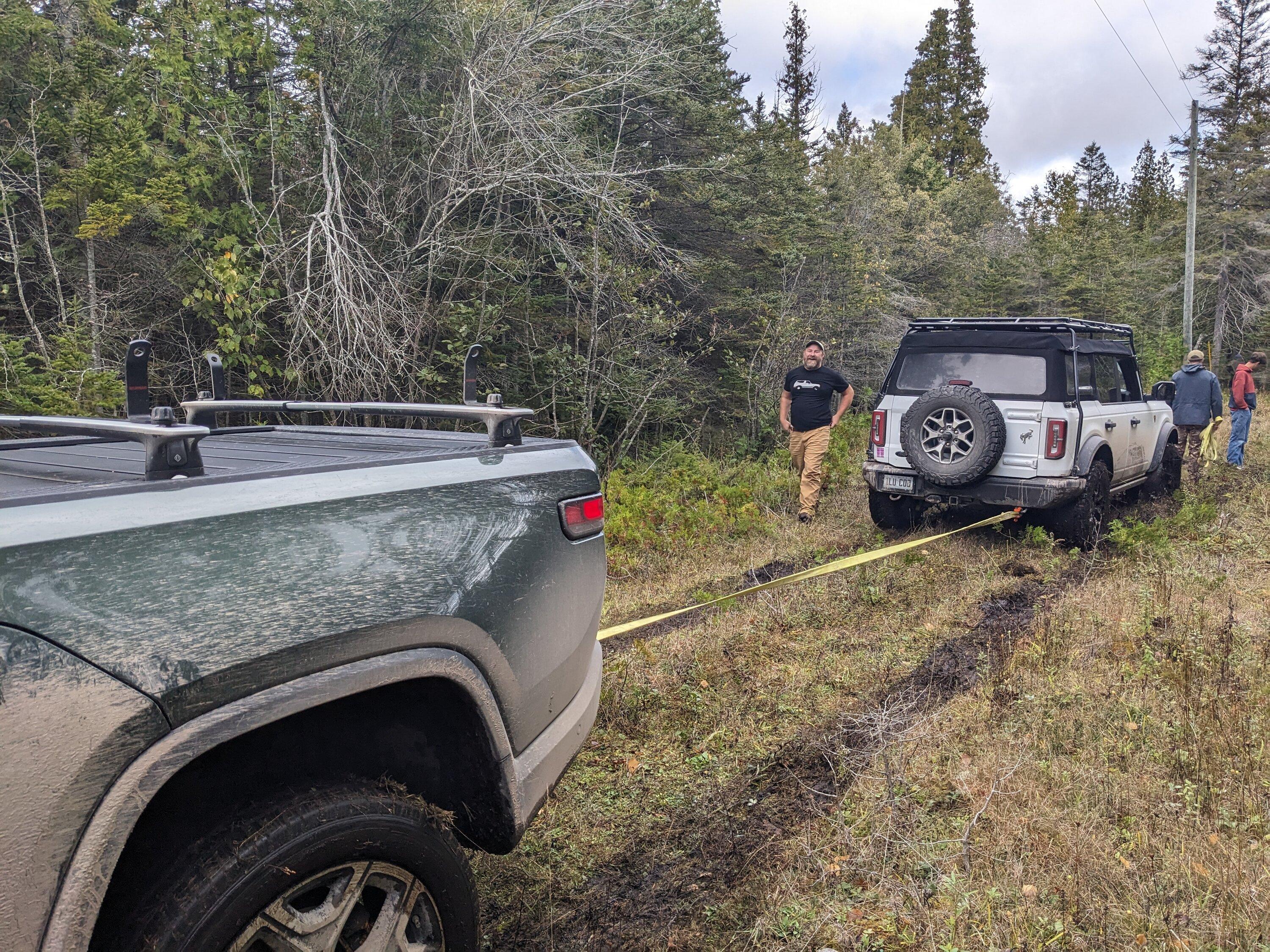 Rivian R1T R1S Off-roading on Drummond Island, Michigan with R1T + Bronco PXL_20231007_153952028