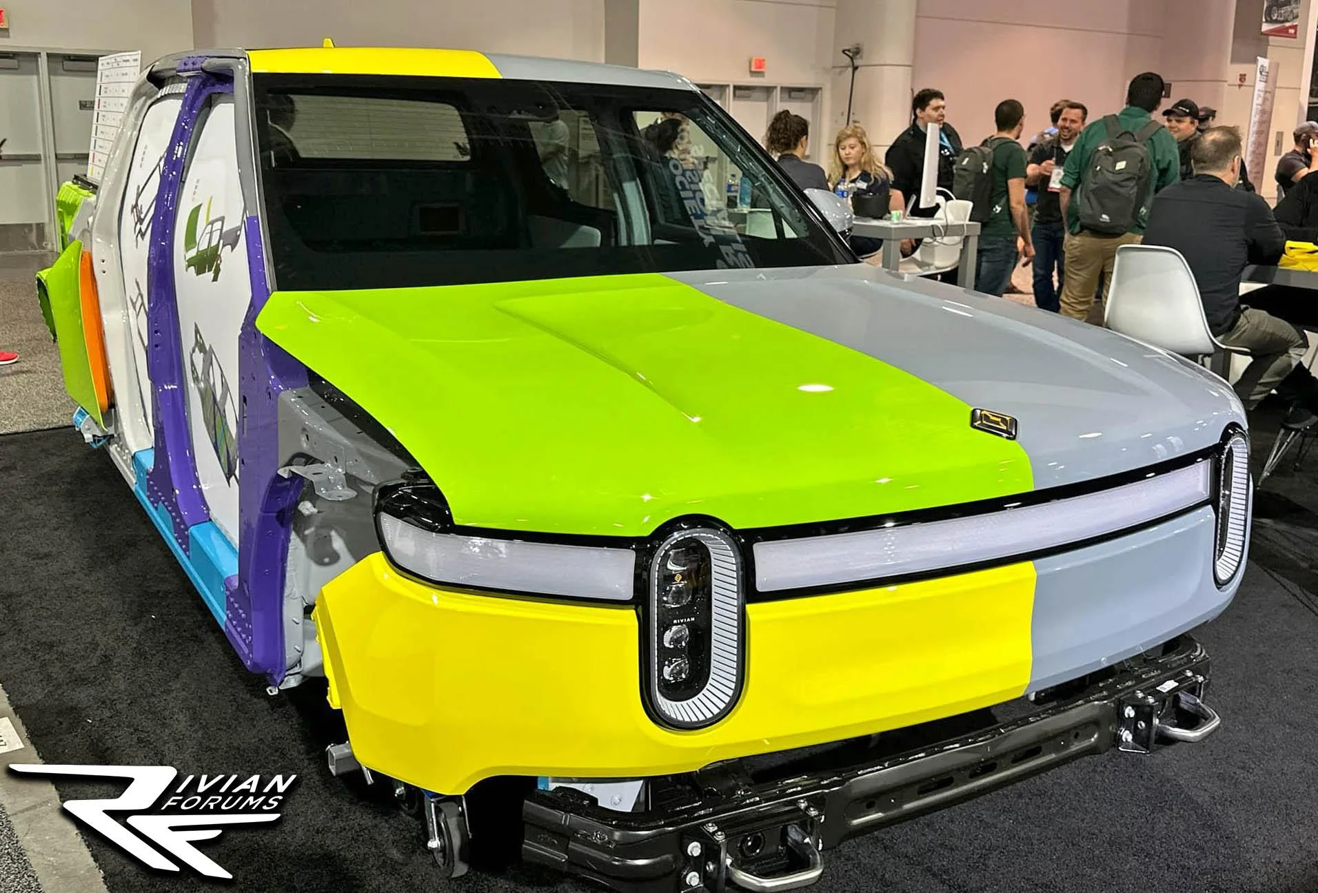 Rivian R1T R1S Rivian body materials & construction cutaway (material type, welding, heat/cold straightening) @ SEMA Rivian body materials & construction cutaway (material type, welding, heat:cold straightening