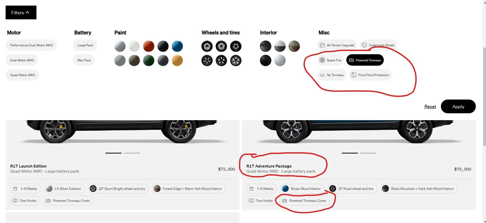 Rivian R1T R1S Rivian tonneau fix appointments Screenshot 2023-11-08 213707