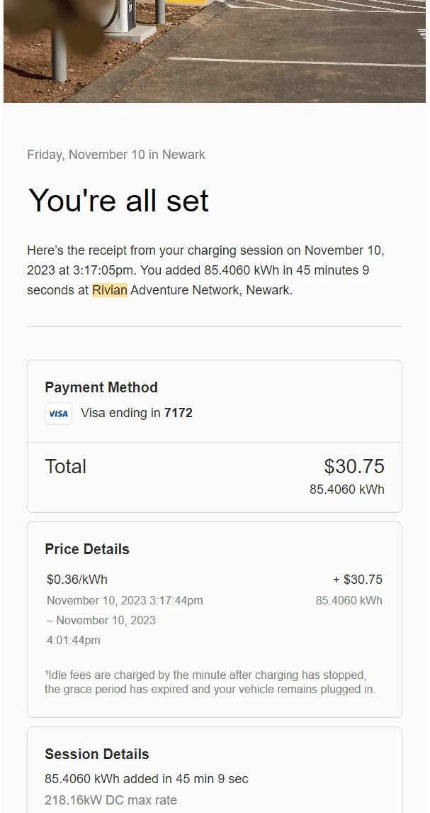 Rivian R1T R1S RAN Charging Costs are now live! (at certain stations) 1699905700928