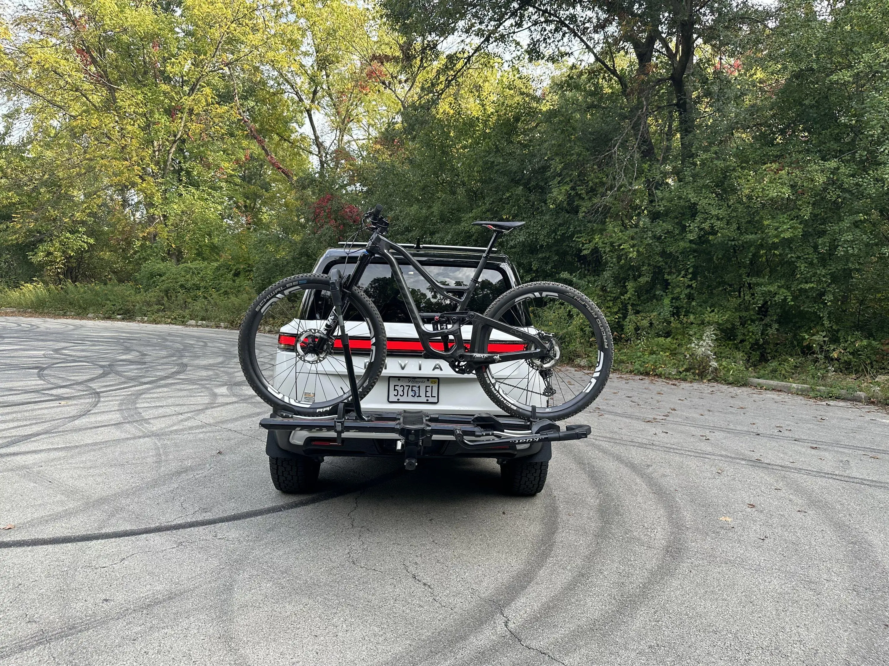 Rivian R1T R1S Bike on hitch rack hitting lift gate (R1S) IMG_6645