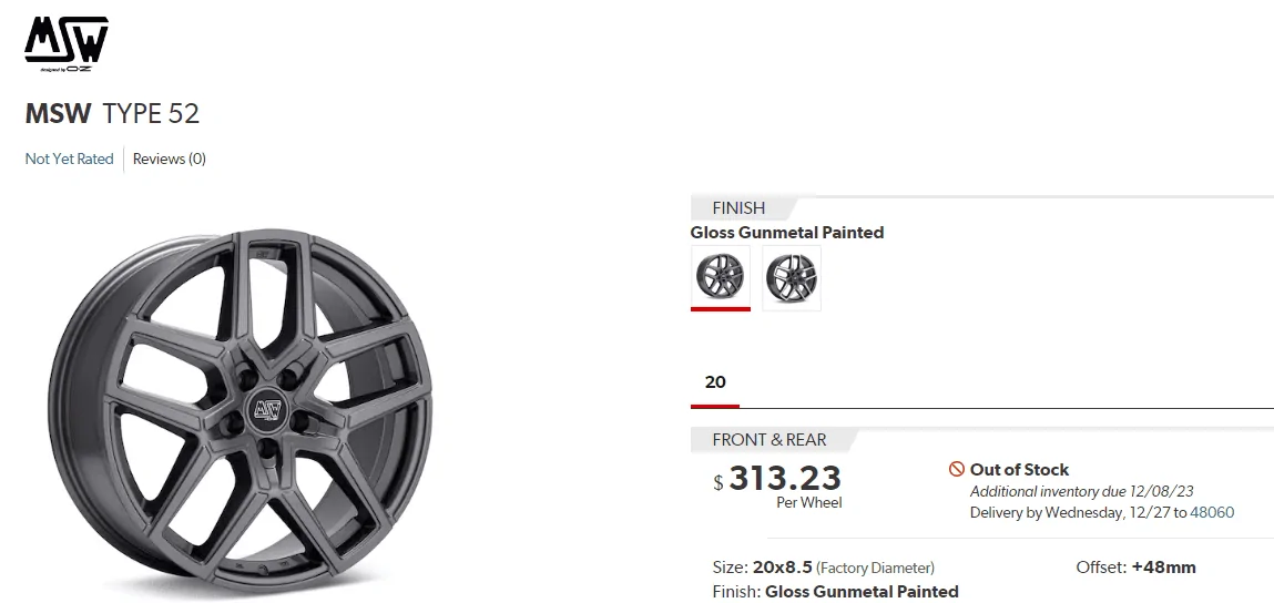 Rivian R1T R1S Ordered new 20” wheel with +48mm offset from Tirerack 1699982099165