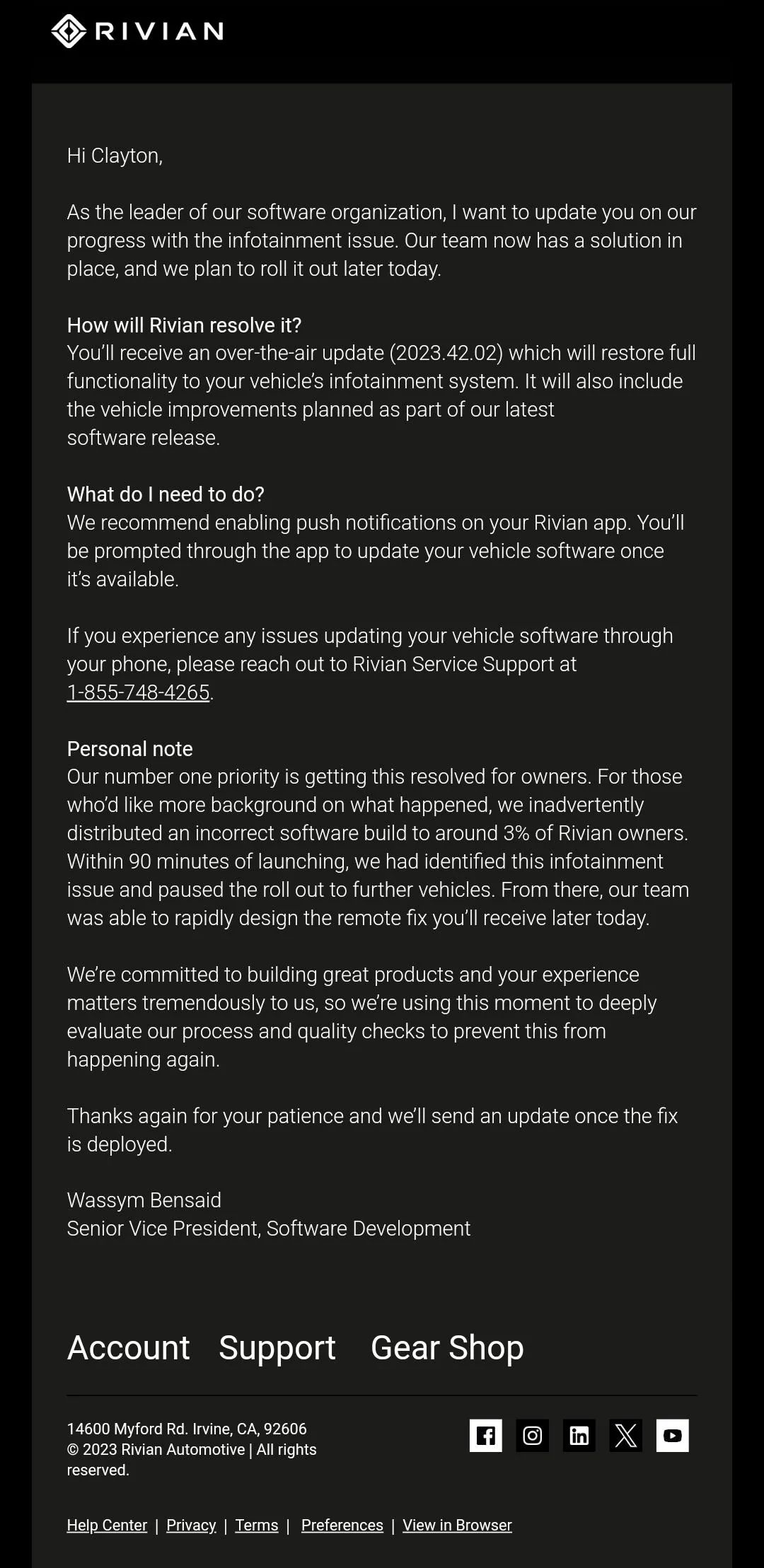 Rivian R1T R1S Software Update 2023.42.0 is out (⚠️ UPDATE: OTA fix rolling out today 11/15/23) screenshot_20231115_134551_yahoo-mail-jpg