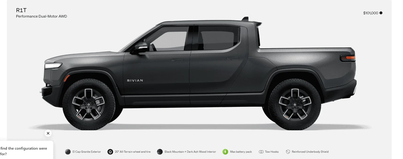 Rivian R1T R1S No more max pack in R1 shop 1701110520615