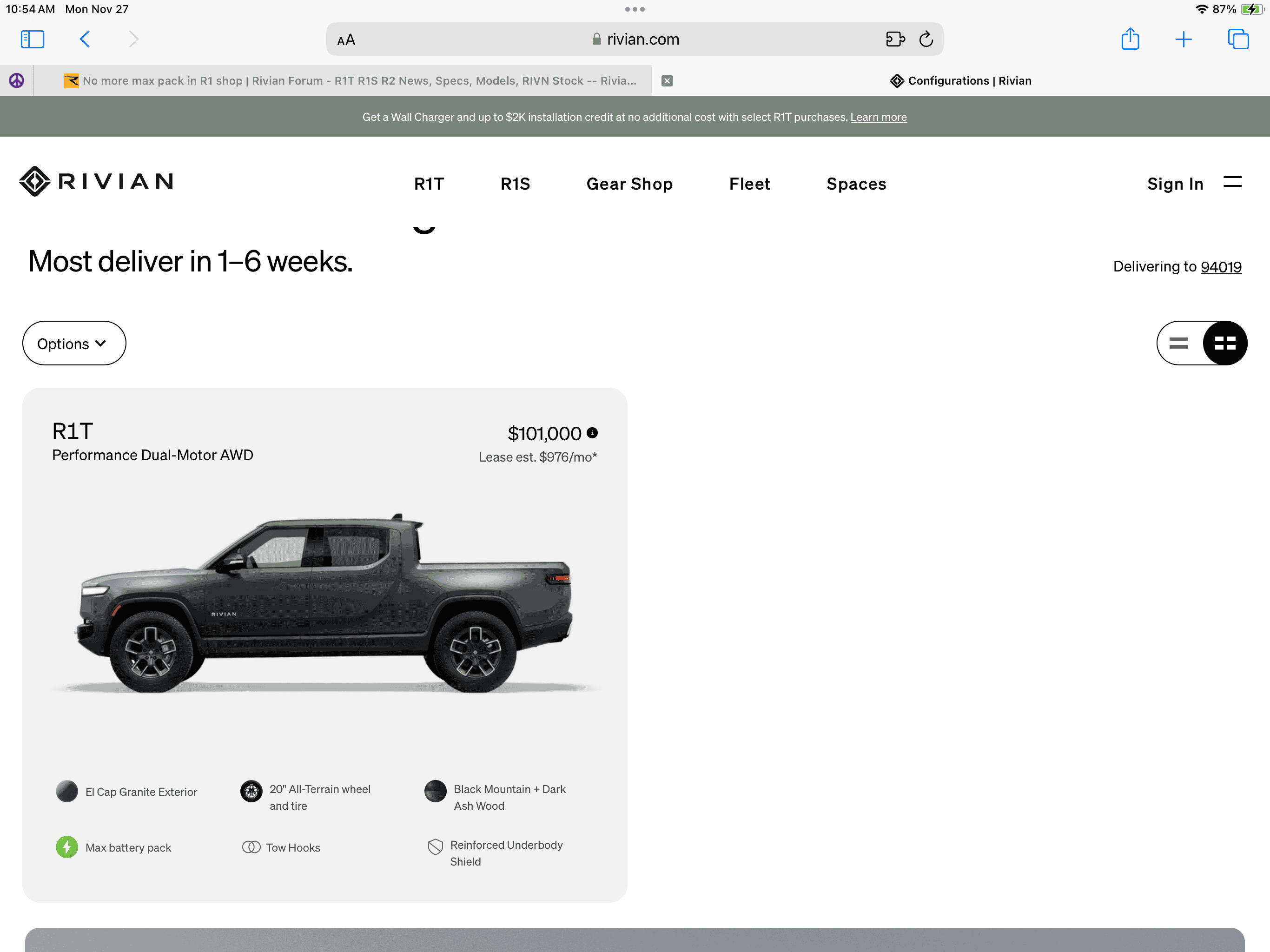 Rivian R1T R1S No more max pack in R1 shop 1701111334266
