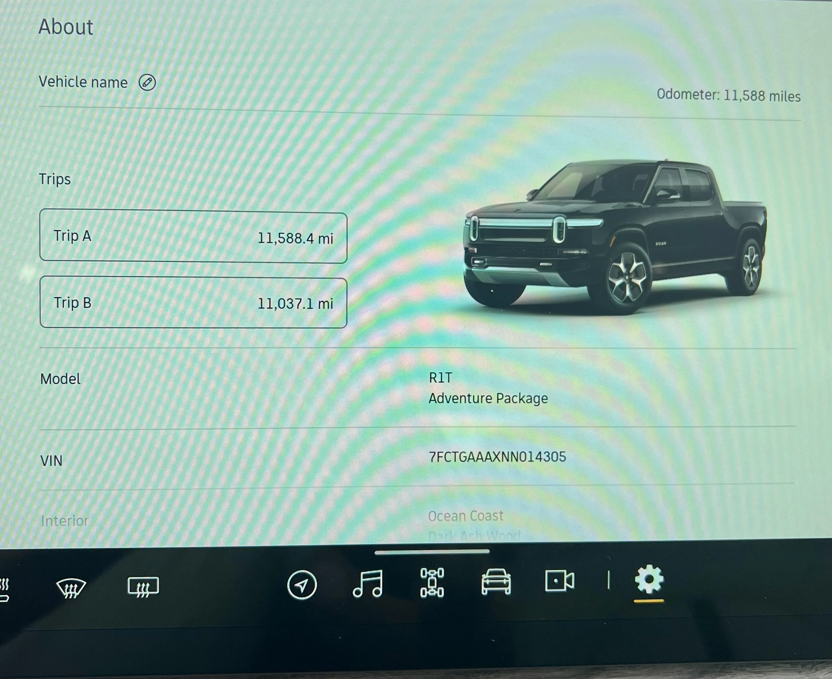 Rivian R1T R1S 2022 R1T Adventure Package-  $72,000  -Midnight Exterior, Ocean Coast Interior Photo Oct 23 2023, 2 42 10 PM
