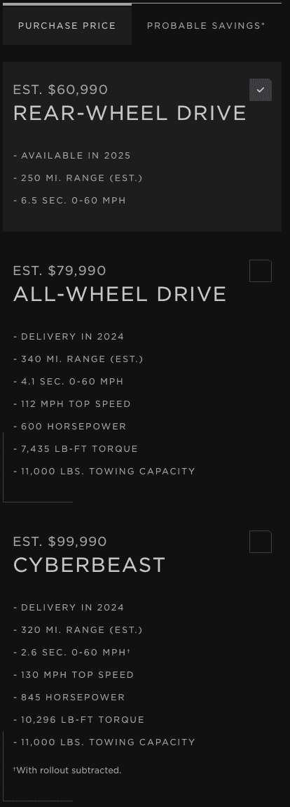 Rivian R1T R1S Official Cybertruck Pricing - Starts at $60K+ Screenshot 2023-11-30 at 12.50.19 PM