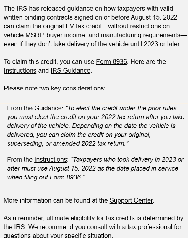 Rivian R1T R1S Turbo Tax Instructions for Ammended 22 Tax Credit Rivian Mar 2023 Email