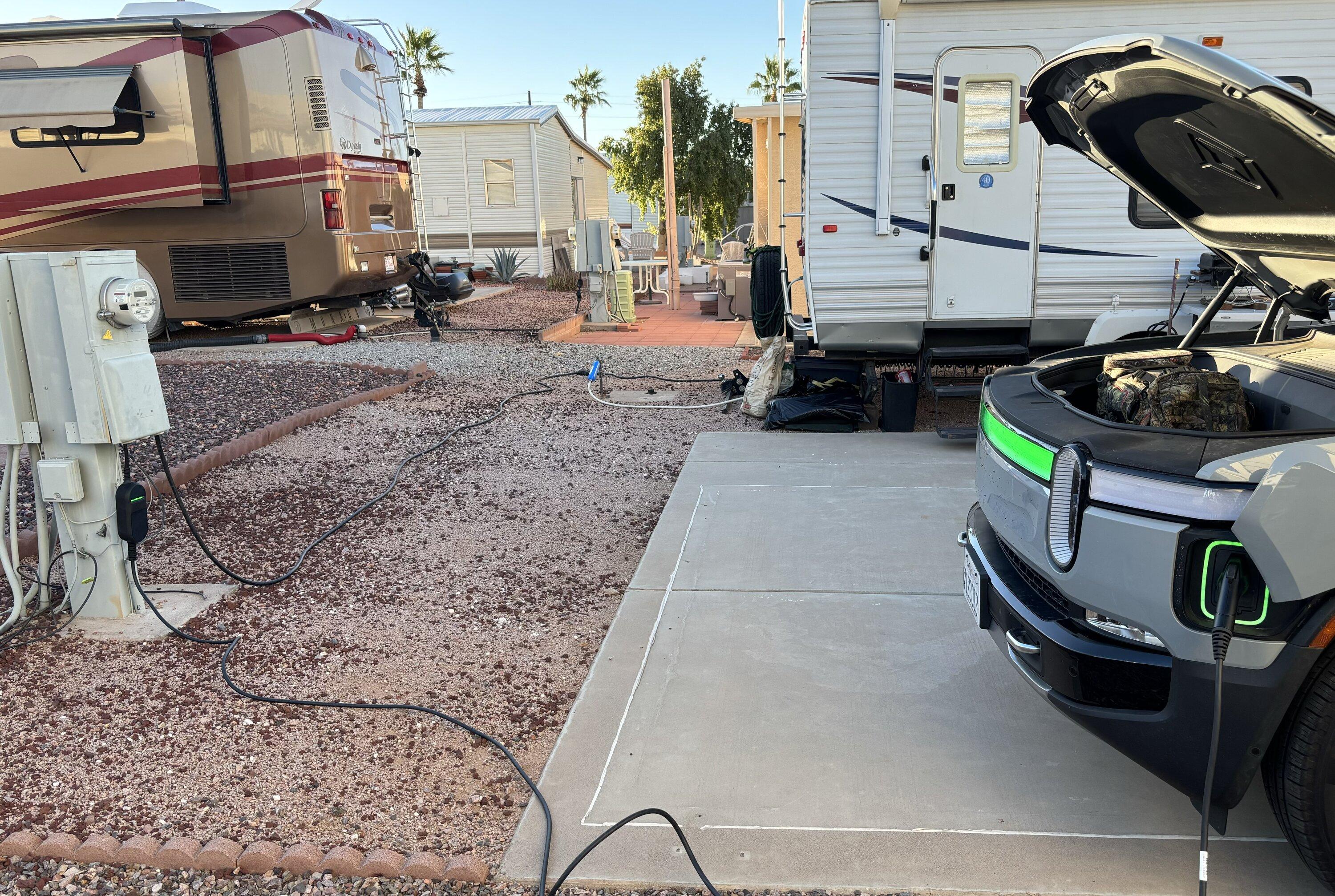 Rivian R1T R1S CA to AZ hunting trip with guerrilla charging (RAN, EA, RV plug) IMG_1690
