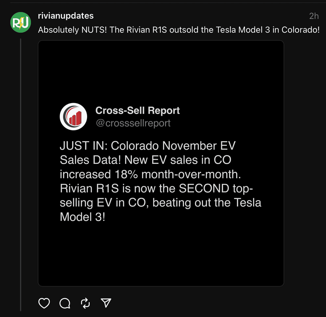 Rivian R1T R1S Rivian R1S outsold the Model 3 in Colorado (behind only Model Y)! Untitled
