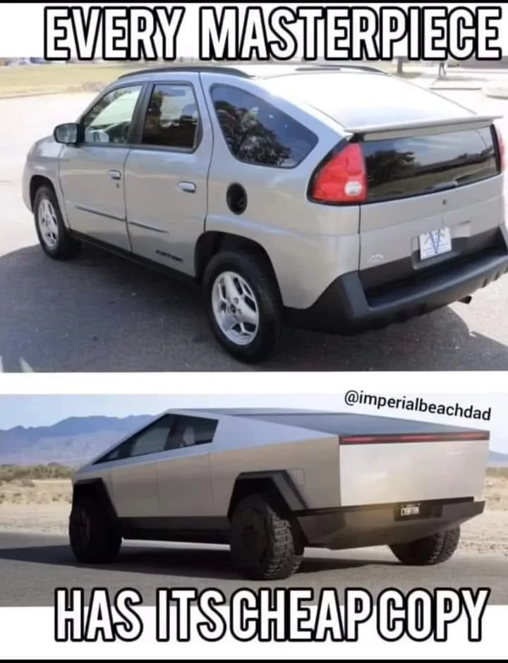 Rivian R1T R1S Cybertruck vs R1T rear size comparison pictures (from encounter at charging station) CT is the new Aztek