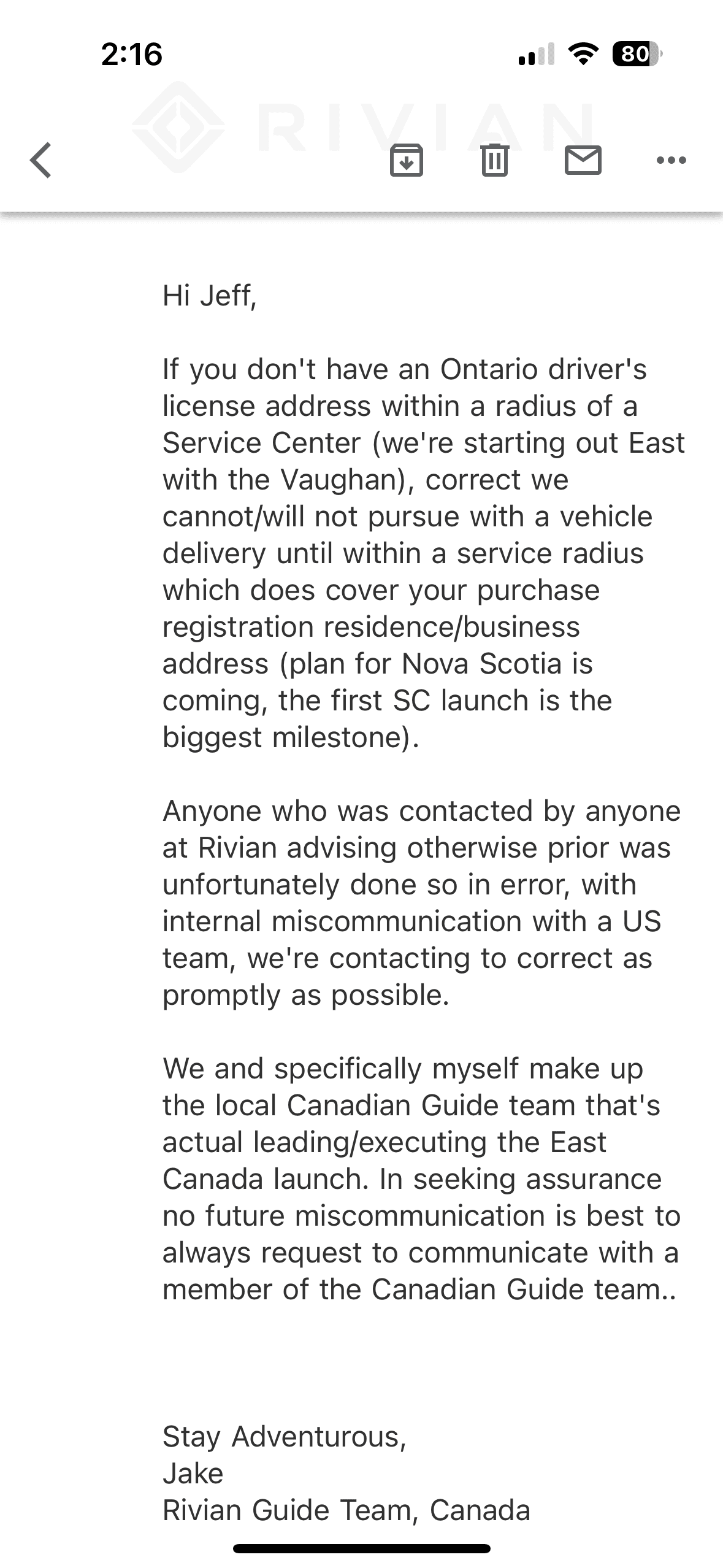 Rivian R1T R1S Ontario Service Centre Location 1702322723705