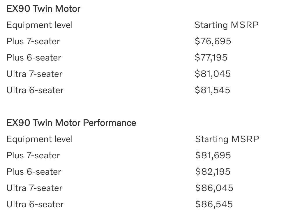Rivian R1T R1S Volvo EX90 pricing and features info 1702500205754