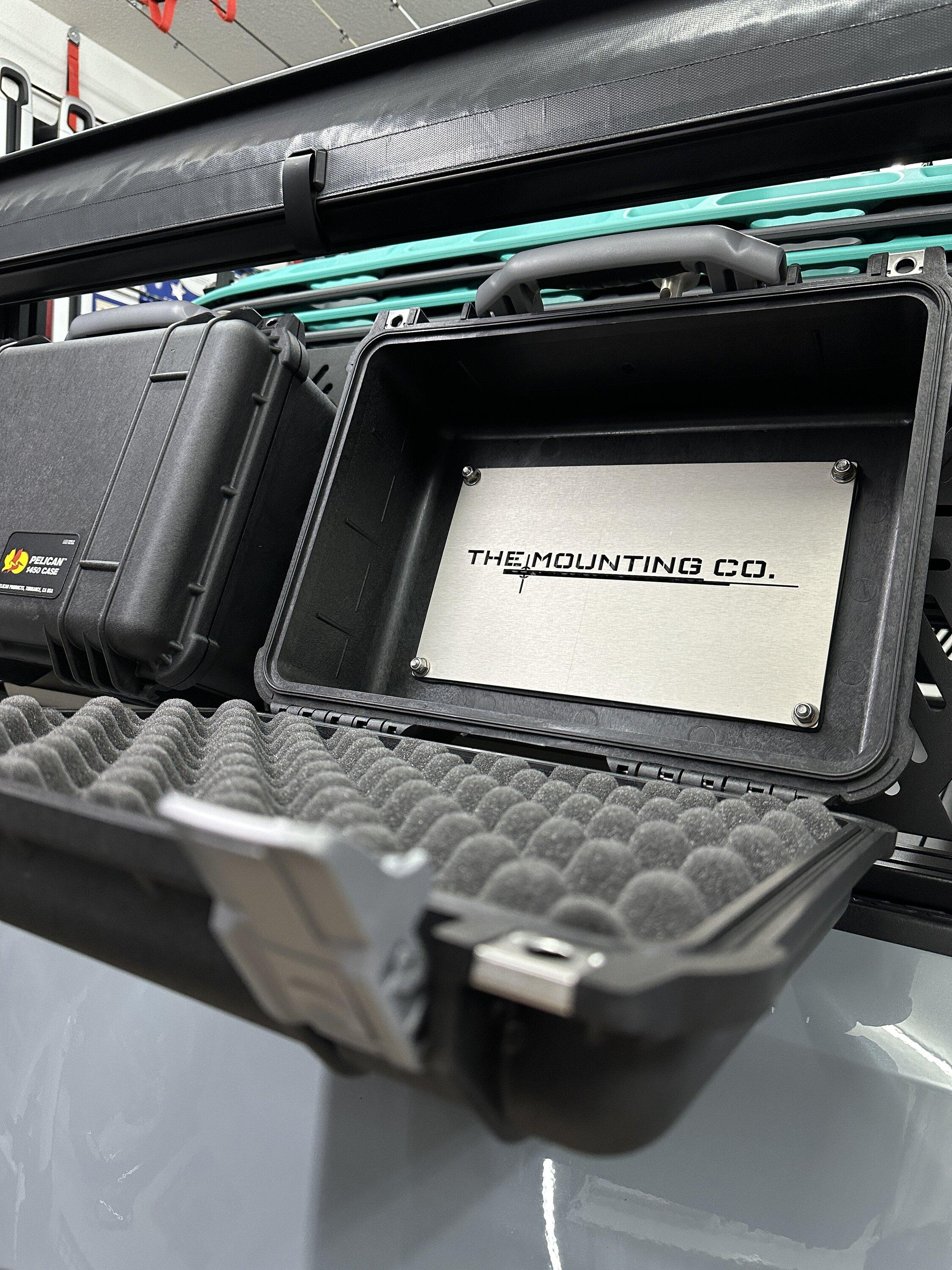 Rivian R1T R1S The Mounting Company's Pelican Boxes mounted on Xtrusion Overland Bed Rack IMG_1282