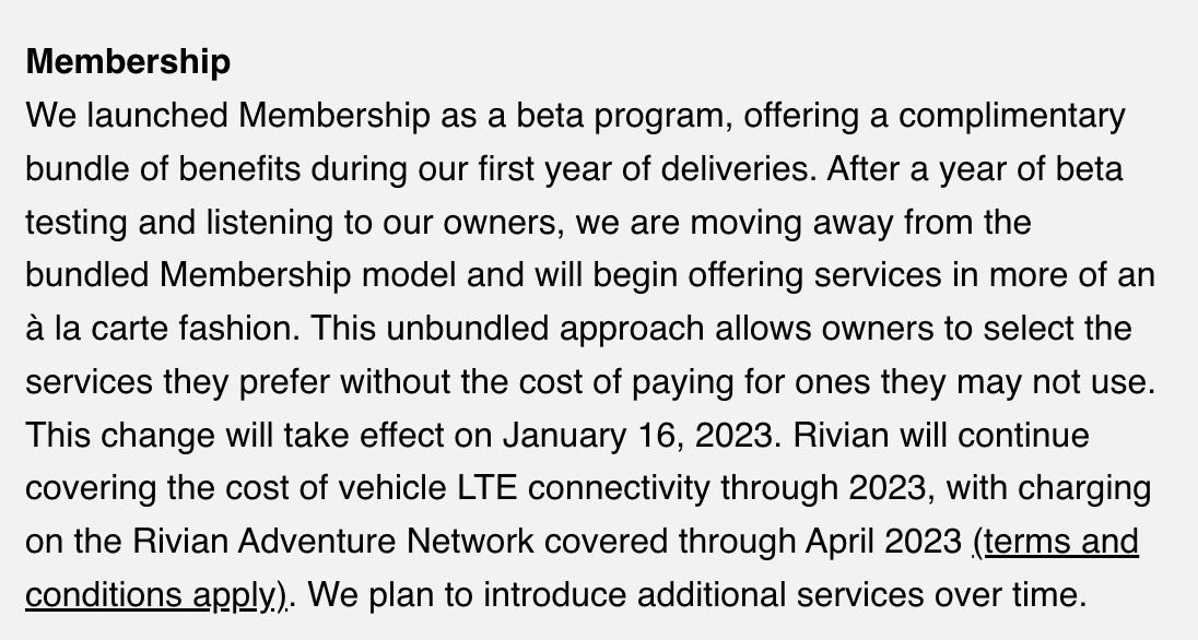 Rivian R1T R1S Free LTE Connectivity to end this month Screenshot 2023-12-14 at 10.55.34 AM