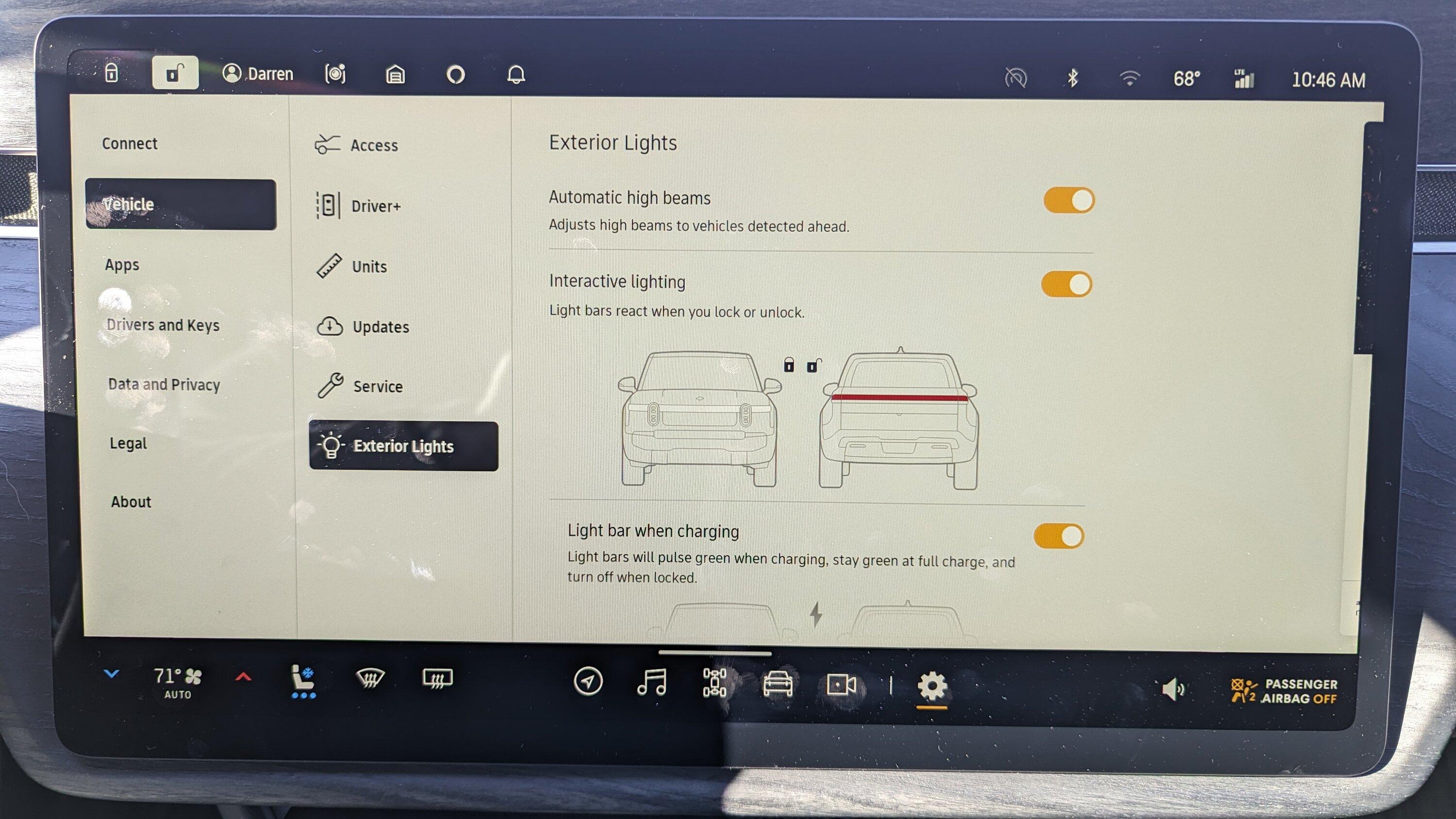Rivian R1T R1S At some point, auto high-beams option went away PXL_20231218_164659207