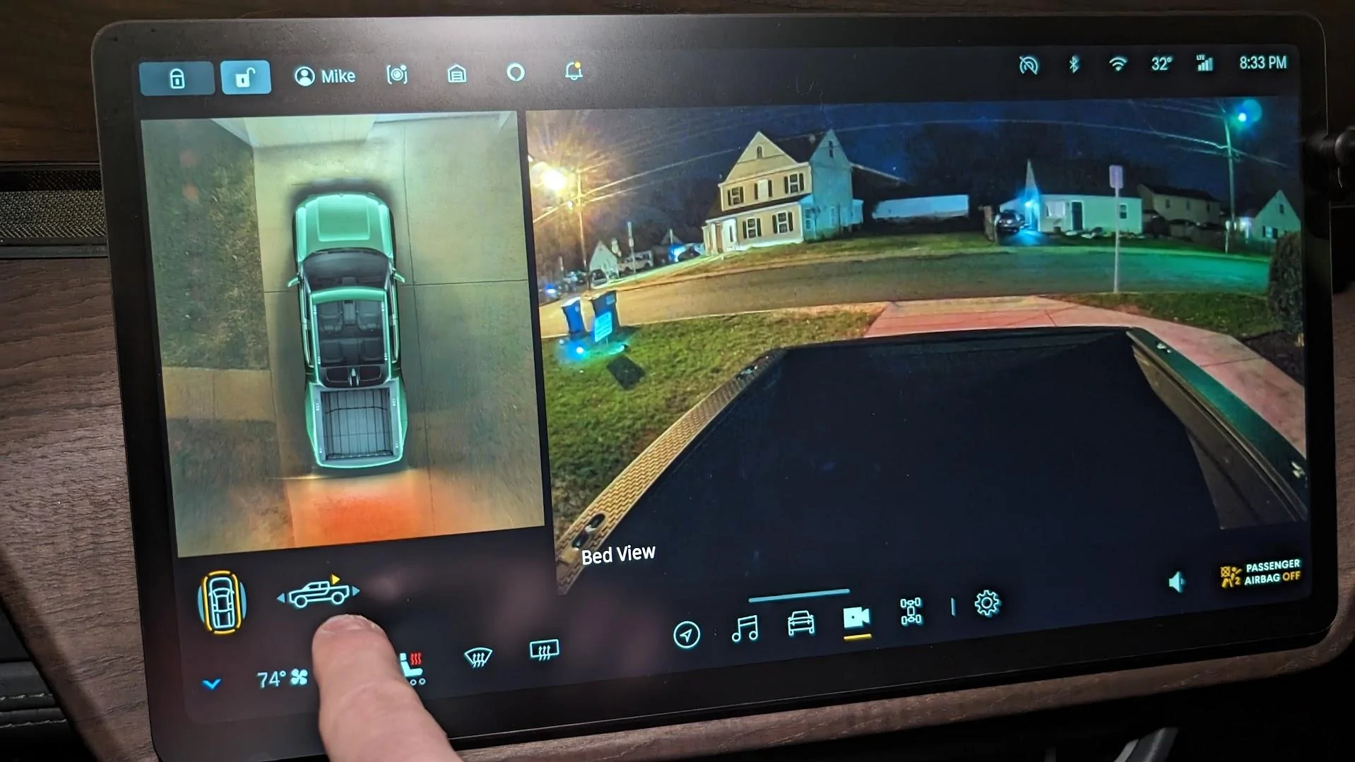 Rivian R1T R1S How to have front and rear cameras on while driving? 1703107023931