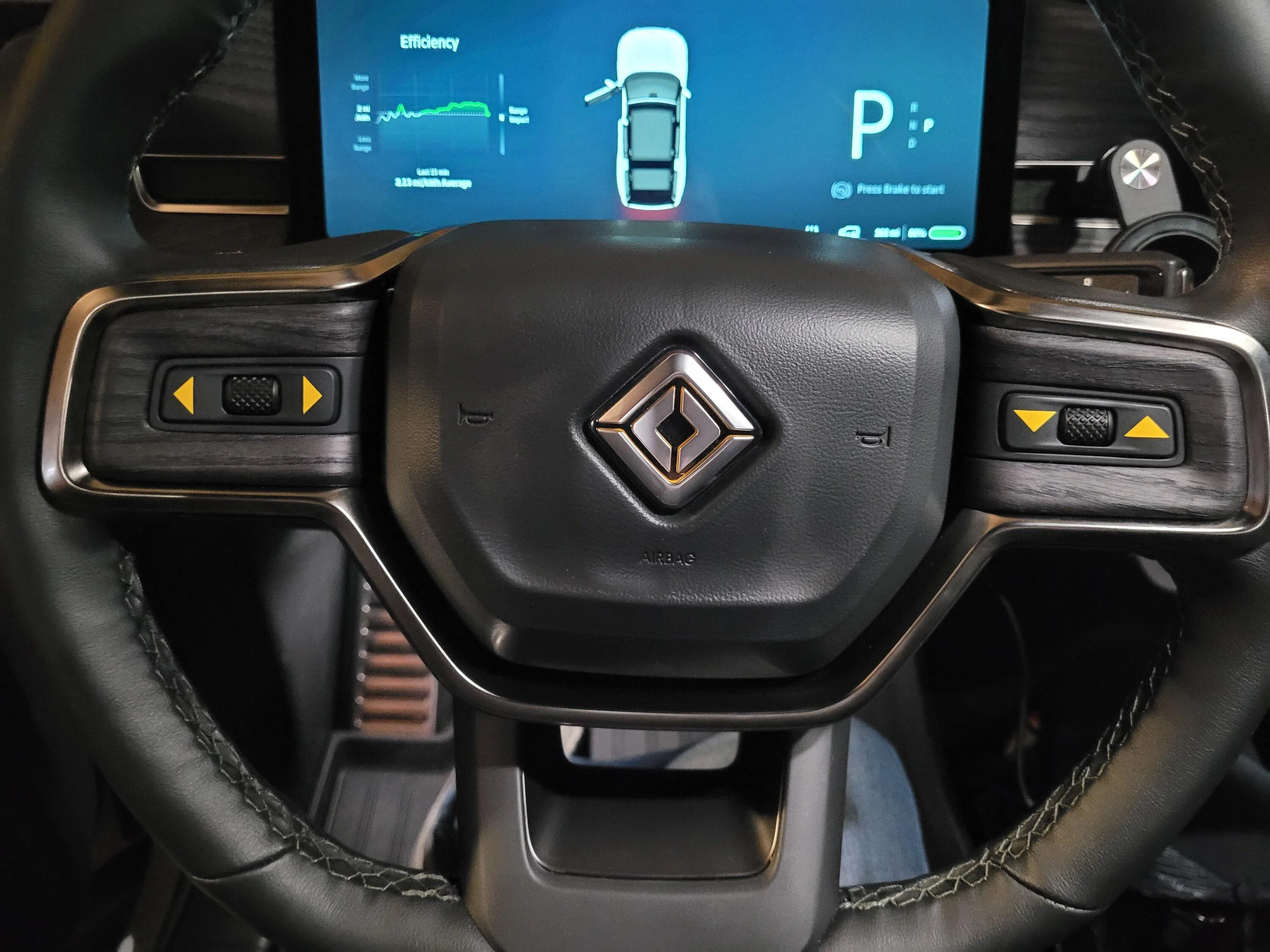 Rivian R1T R1S Steering Wheel Decals installed on controls 20231222_151743