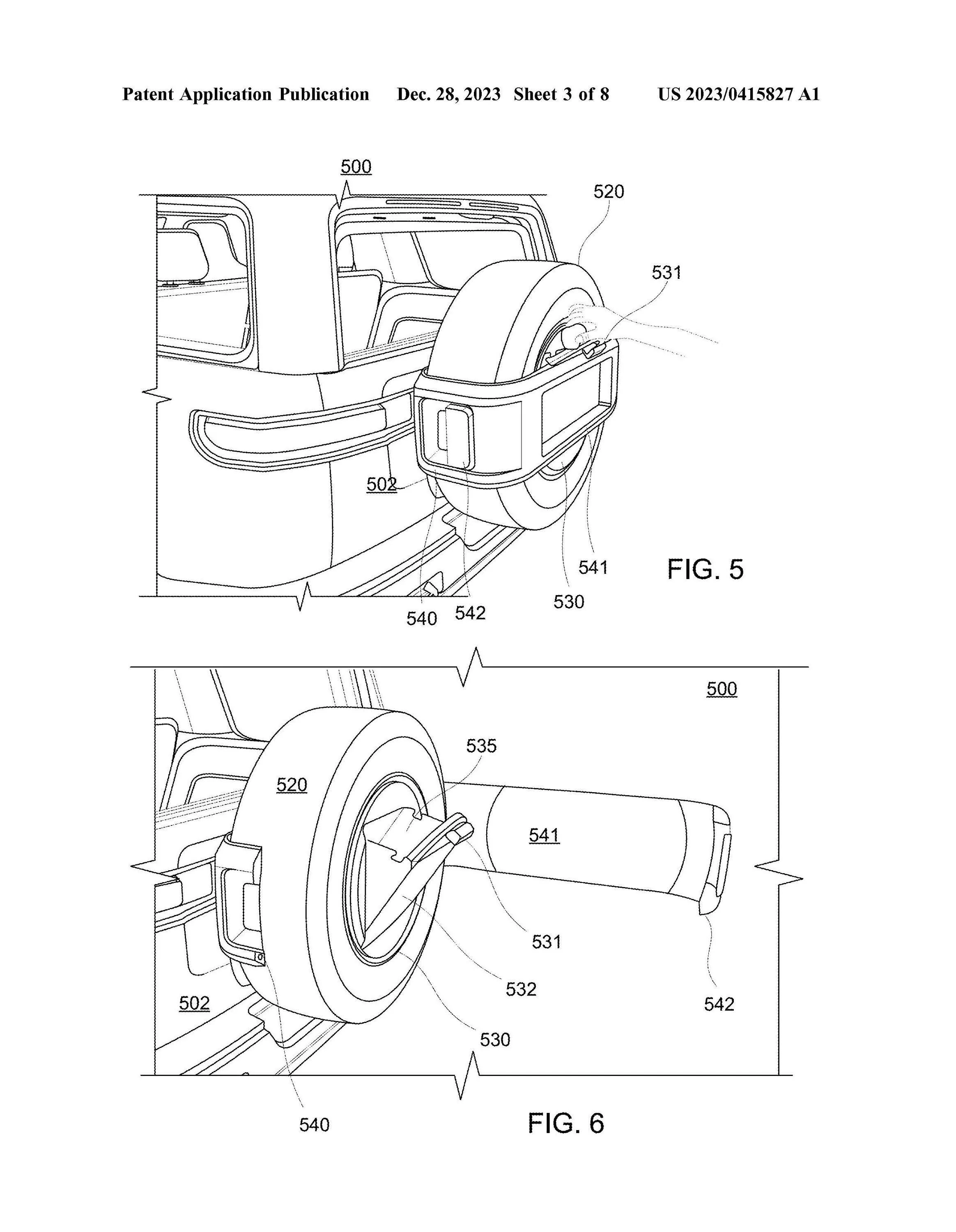 Rivian R1T R1S Rivian R1S Full Sized Spare Tire Patent w/ waste can, a food cooler, or a first aid kit 20230415827_Page_04